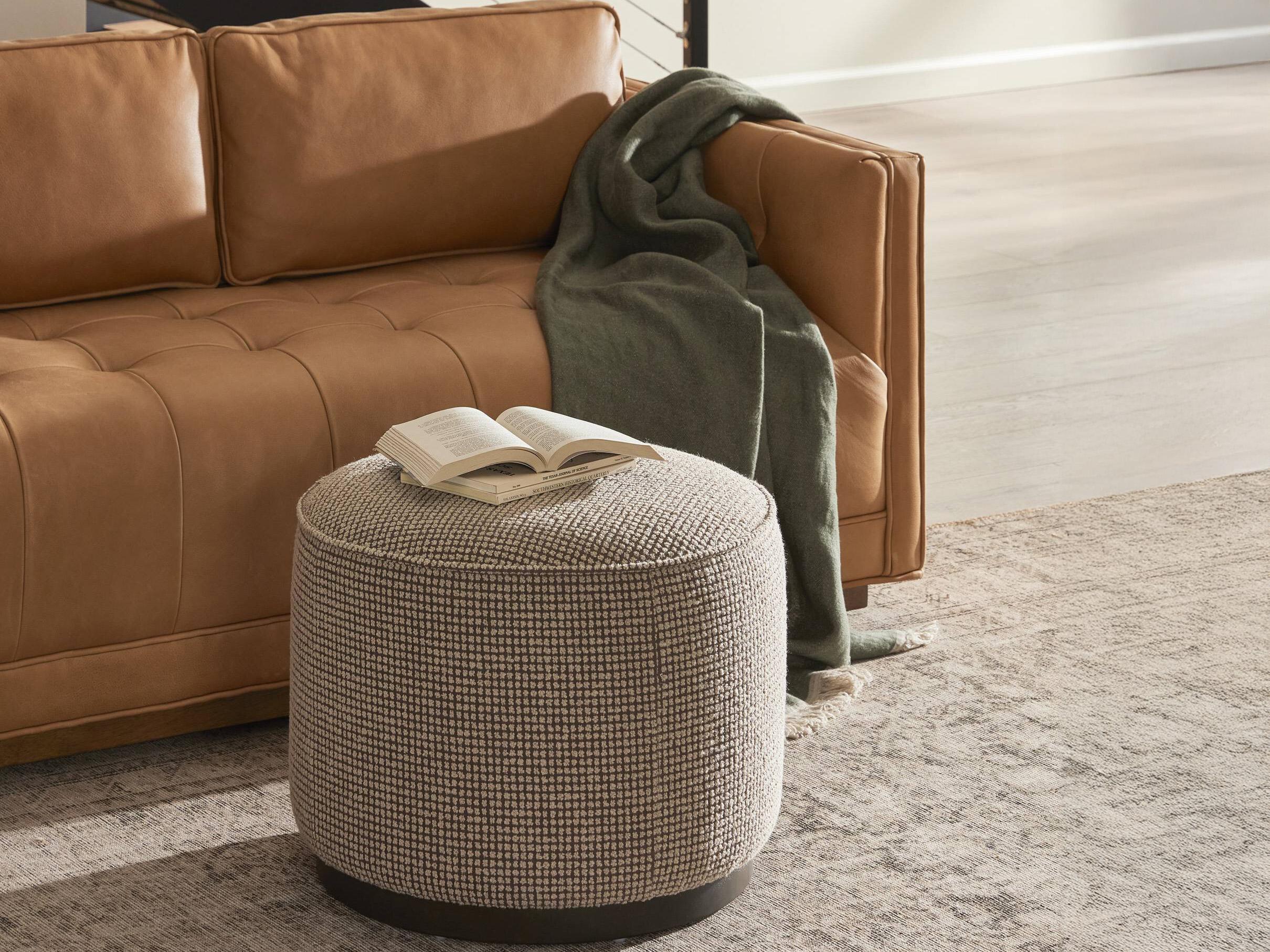 Four Hands Westgate Sinclair Barrow Taupe Upholstered Round Ottoman