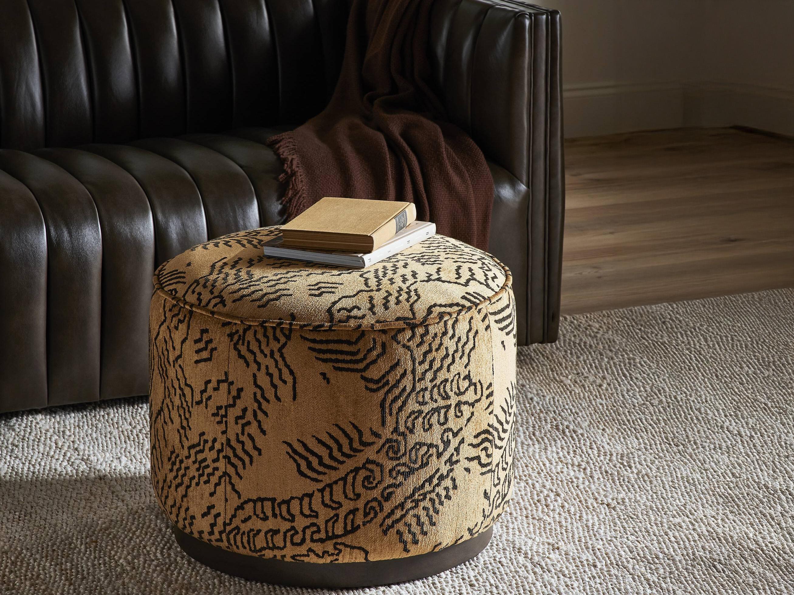 Four Hands Westgate Sinclair Balkan Ochre Upholstered Round Ottoman