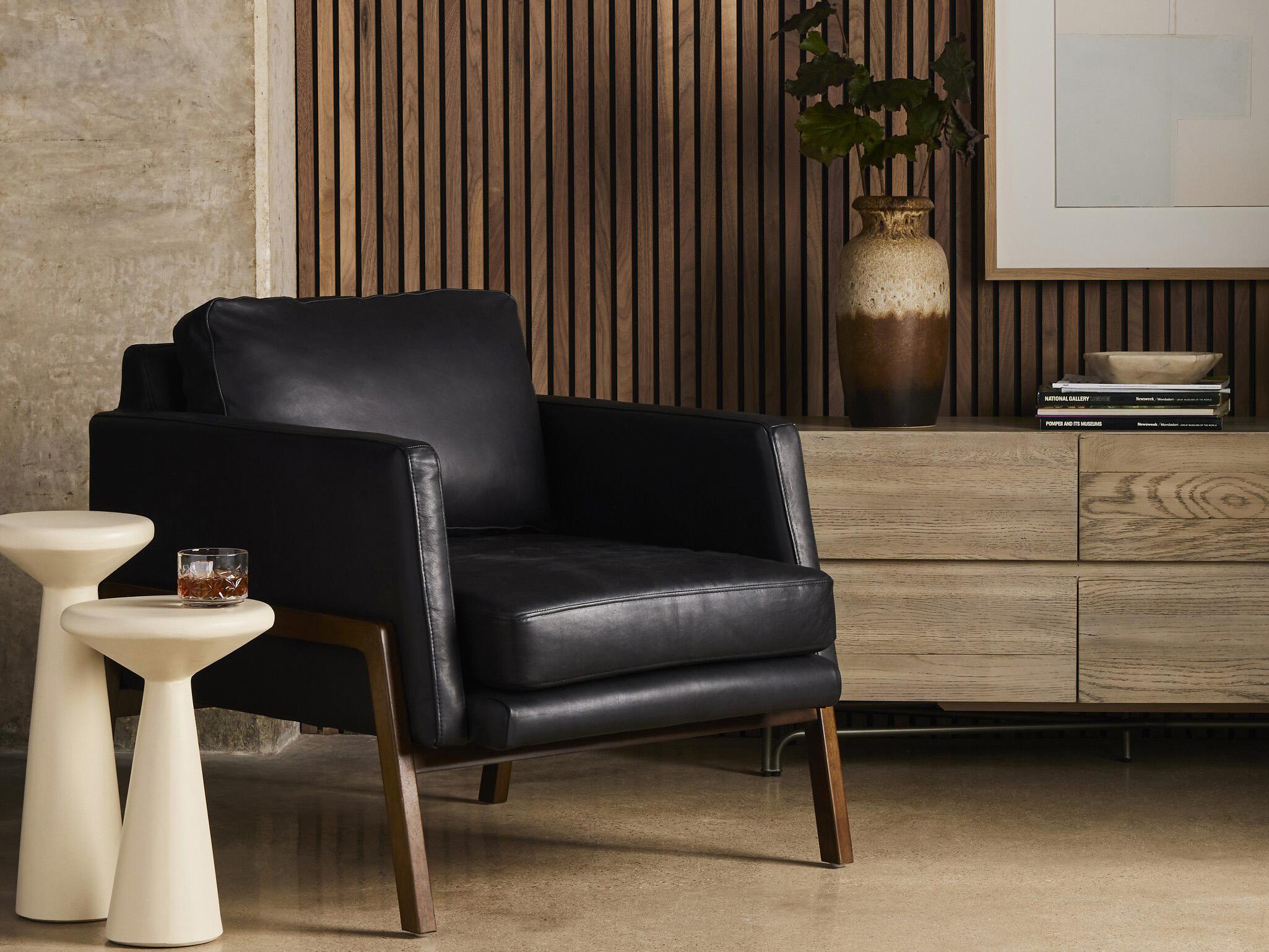 Four Hands Kensington Diana Black Leather Accent Chair