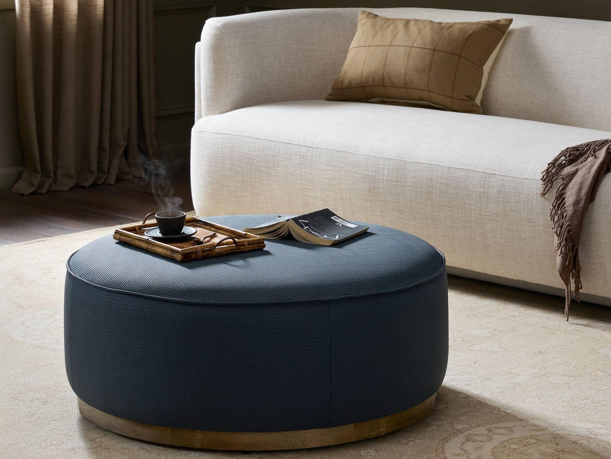 Four Hands Westgate Sinclair Fresno Cobalt Upholstered Large Round Ottoman