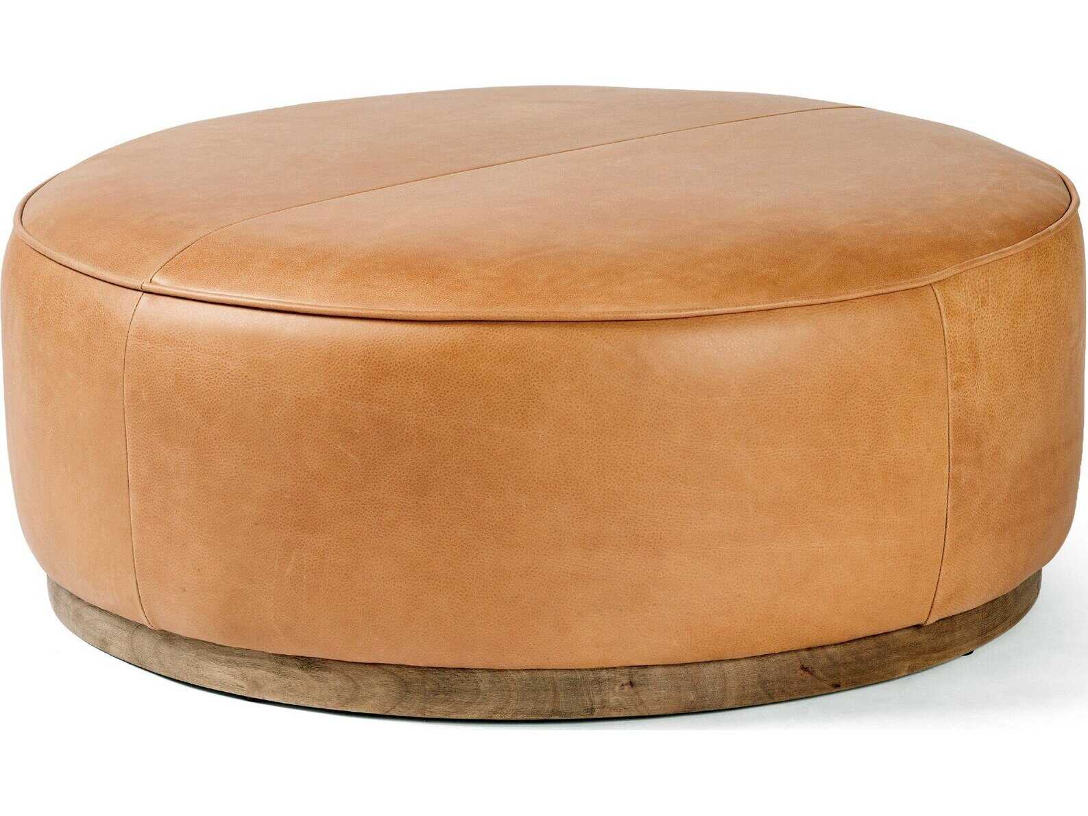 Four Hands Westgate Sinclair Distressed Natural Palermo Butterscotch Brown Leather Ottoman