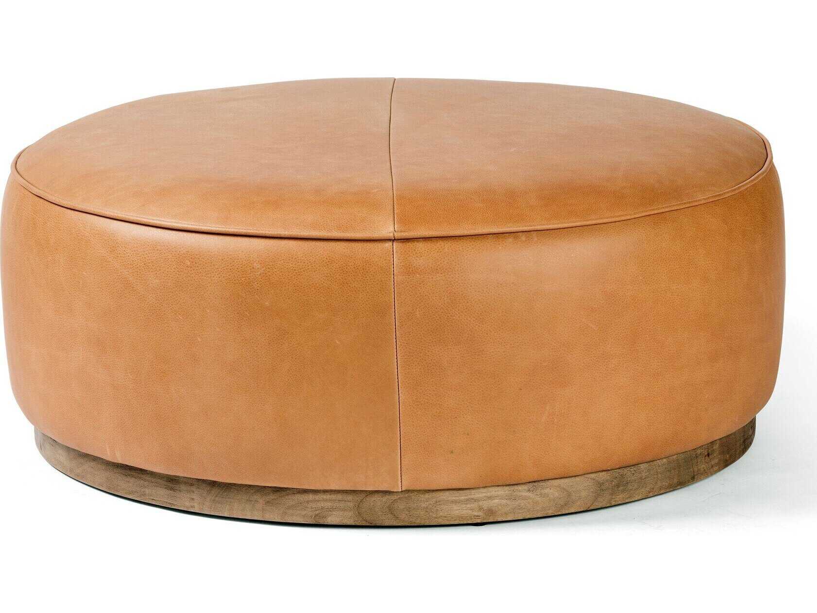 Four Hands Westgate Sinclair Distressed Natural Palermo Butterscotch Brown Leather Ottoman