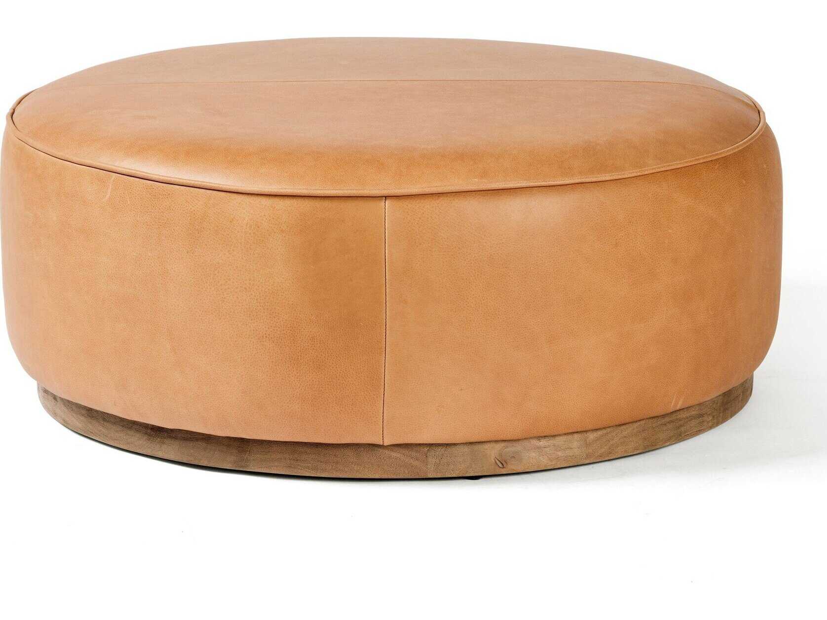 Four Hands Westgate Sinclair Distressed Natural Palermo Butterscotch Brown Leather Ottoman