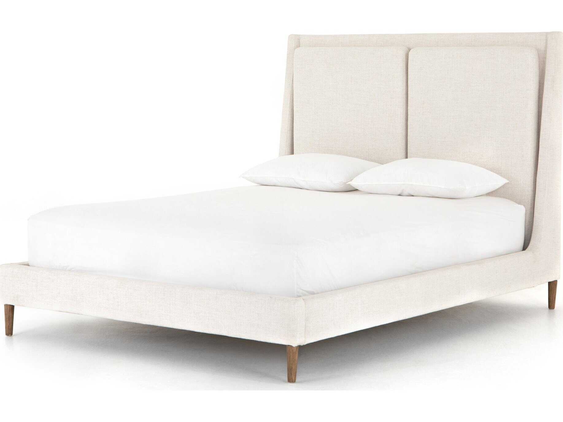 Four Hands Kensington Potter Dover Crescent Distressed Natural White Parrawood Upholstered King Platform Bed