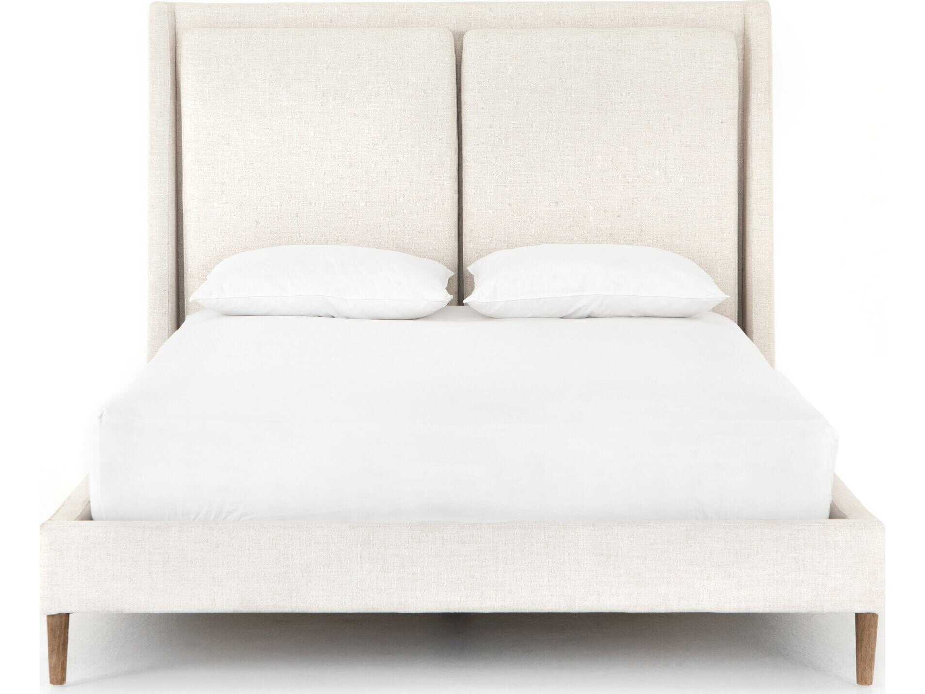 Four Hands Kensington Potter Dover Crescent Distressed Natural White Parrawood Upholstered King Platform Bed