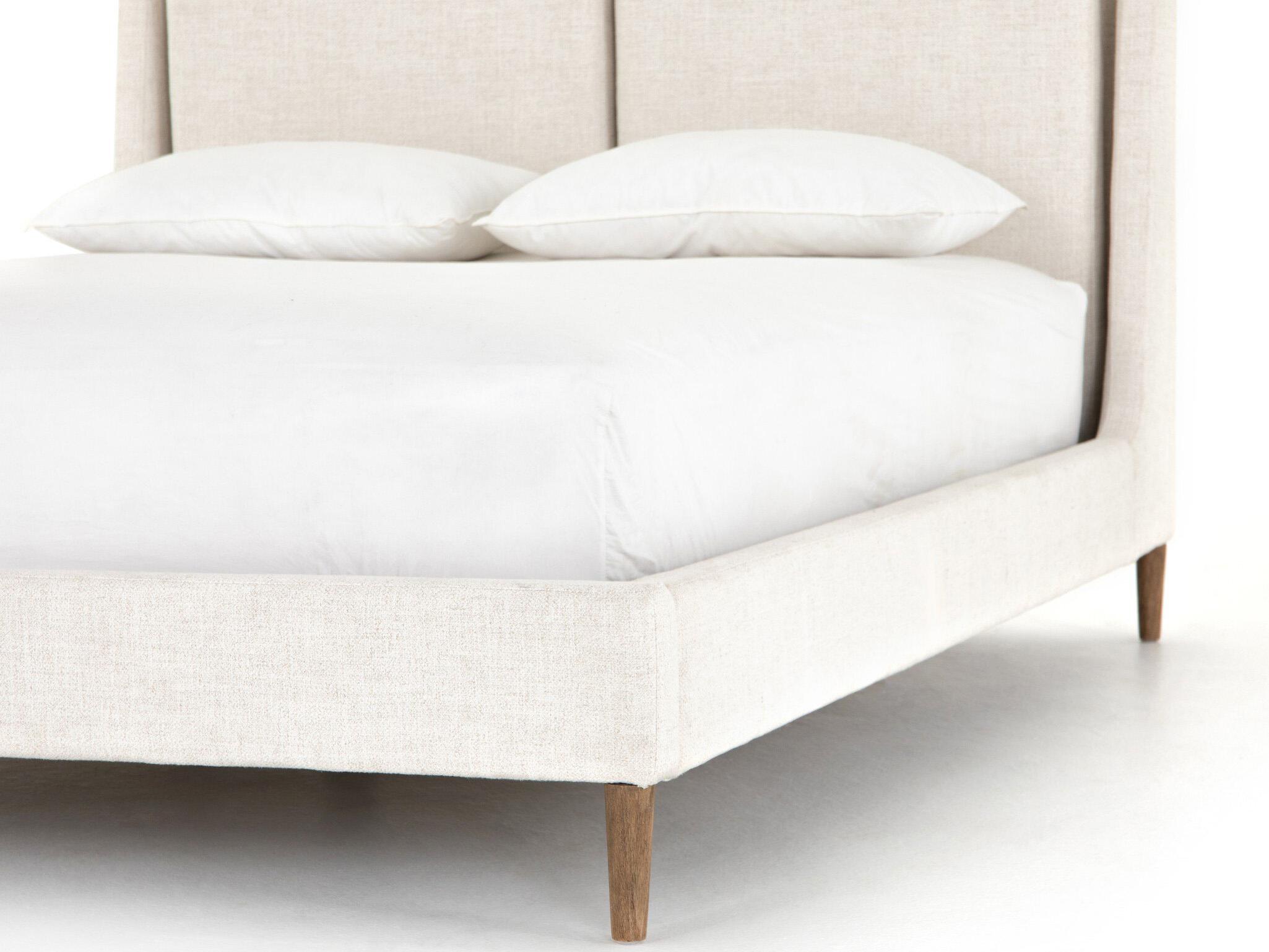 Luxecor Globetrotter Potter Dover Crescent Distressed Natural White Parrawood Upholstered Queen Platform Bed