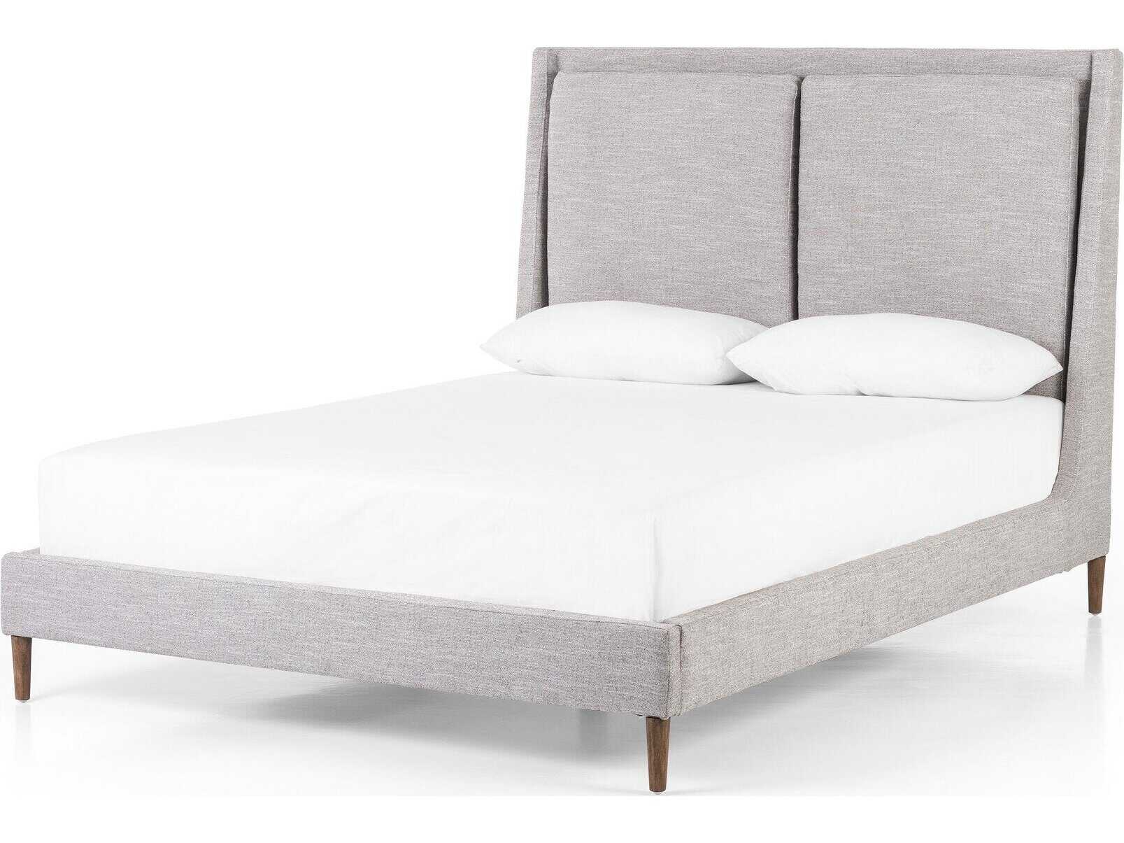 Four Hands Kensington Potter Manor Grey Distressed Natural Parrawood Upholstered Queen Platform Bed