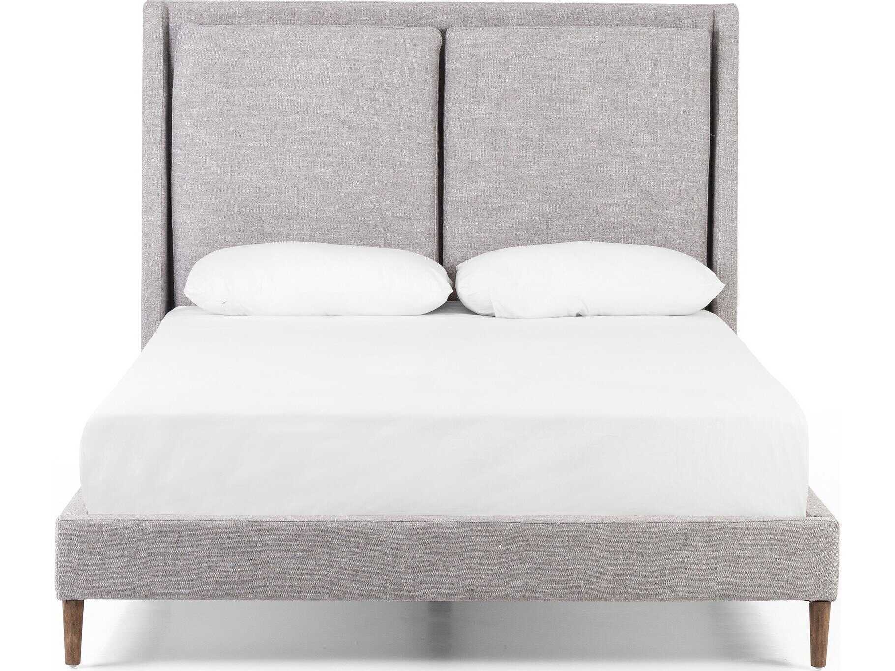 Four Hands Kensington Potter Manor Grey Distressed Natural Parrawood Upholstered Queen Platform Bed