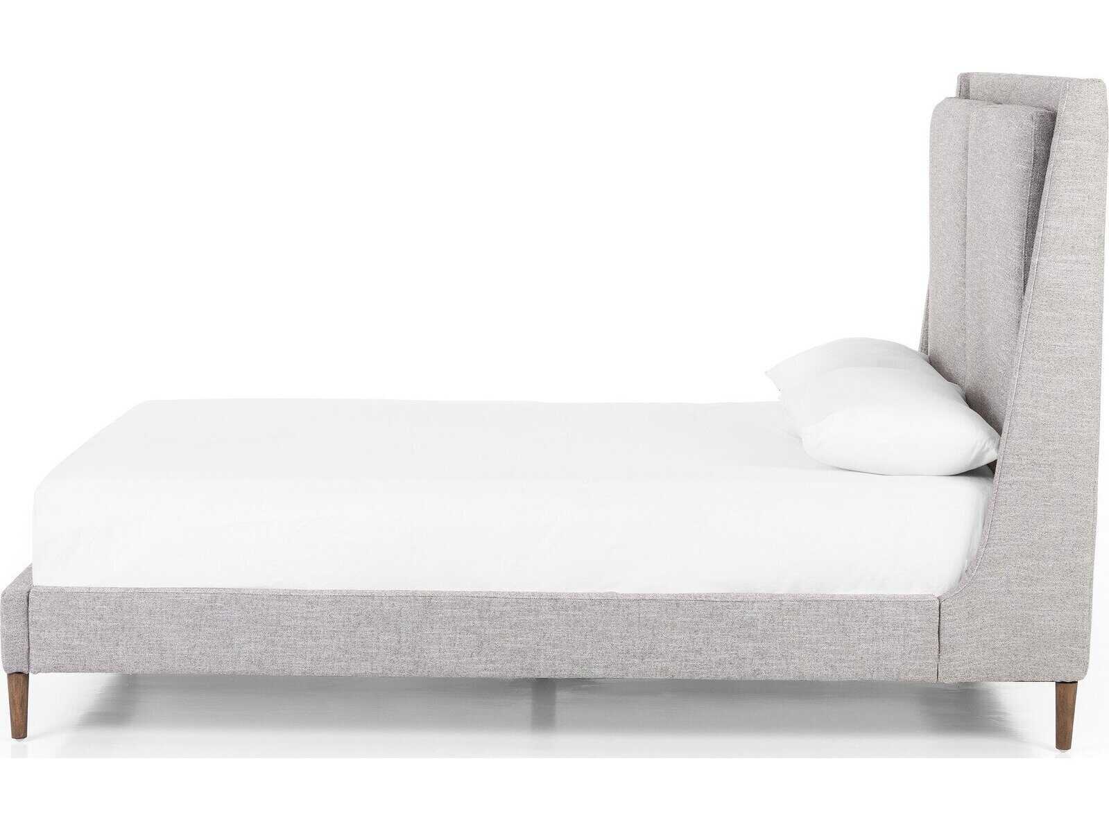 Four Hands Kensington Potter Manor Grey Distressed Natural Parrawood Upholstered Queen Platform Bed