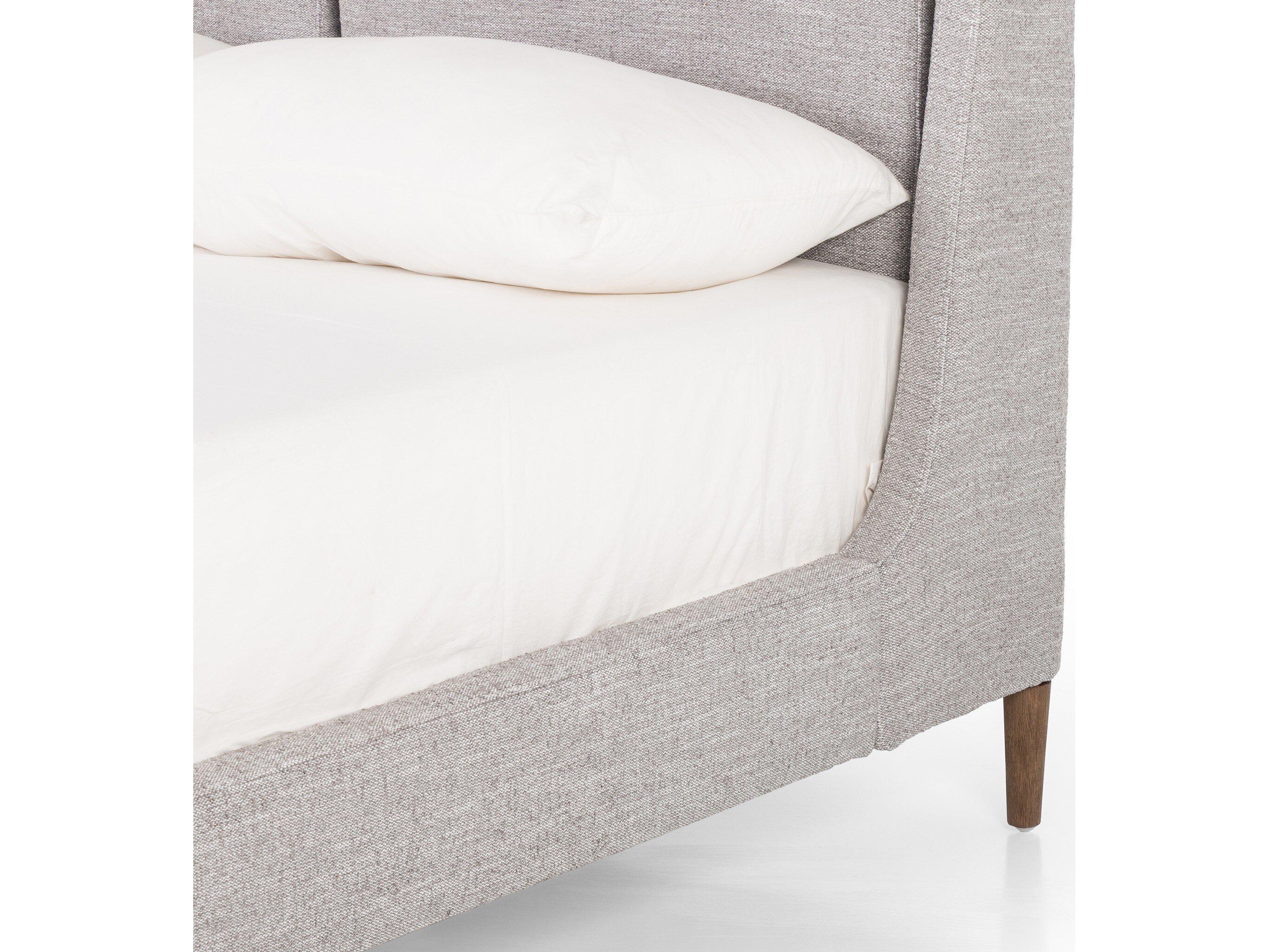 Four Hands Kensington Potter Manor Grey Distressed Natural Parrawood Upholstered Queen Platform Bed