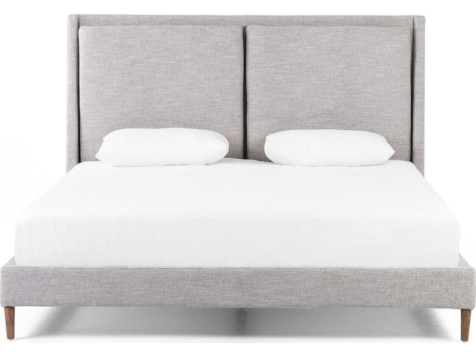 Four Hands Kensington Potter Manor Grey Distressed Natural Parrawood Upholstered King Platform Bed