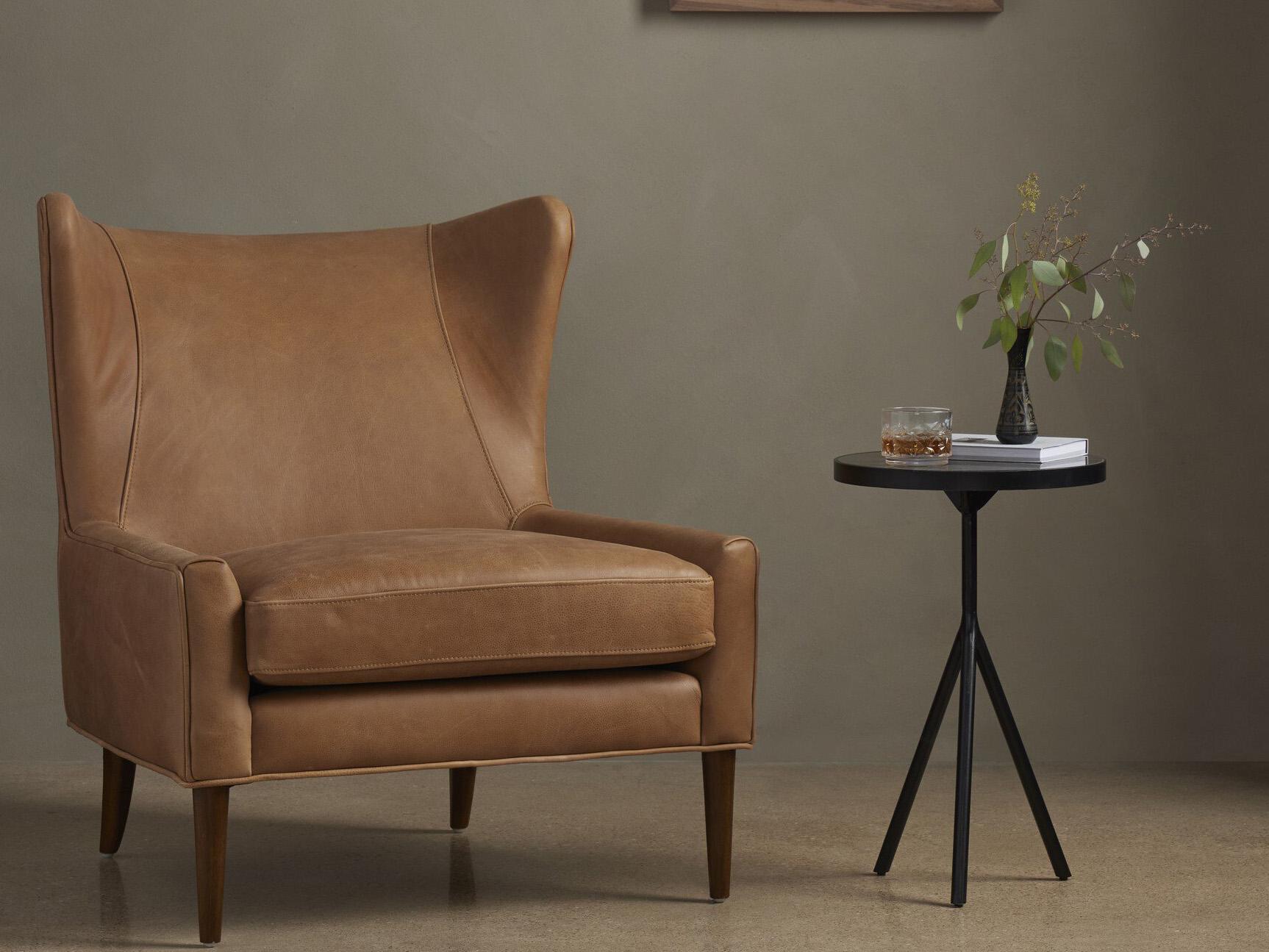 Four Hands Kensington Marlow Swivel Brown Leather Accent Chair
