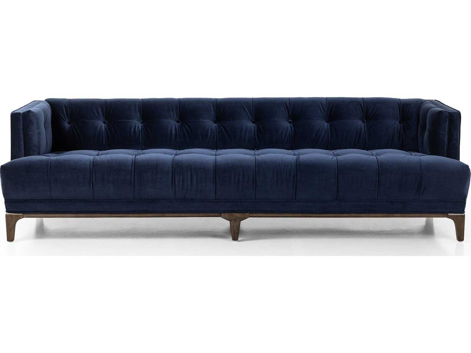 Four Hands Kensington Dylan Sapphire Navy Sienna Brown Blue Upholstered Sofa