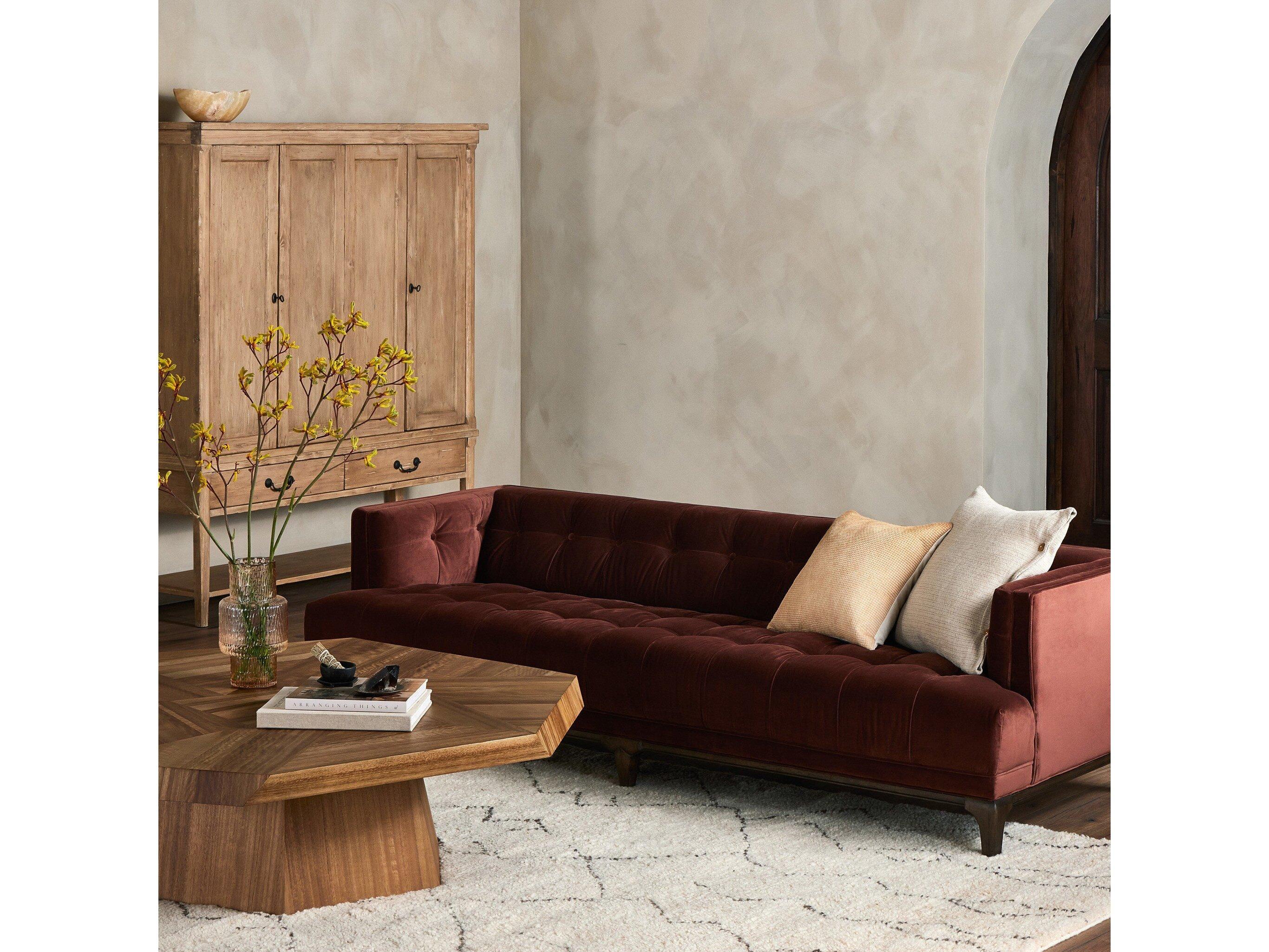 Four Hands Kensington Dylan Surrey Auburn Sienna Brown Orange Upholstered Sofa