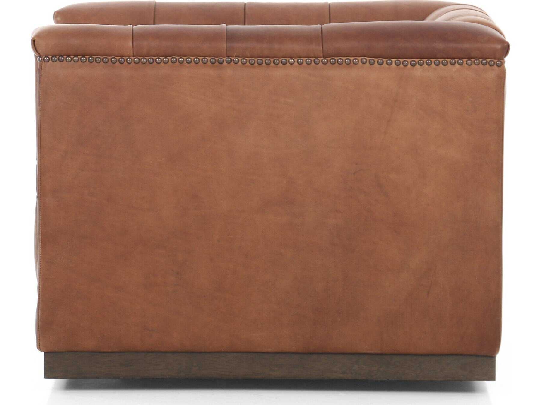 Four Hands Kensington Maxx Swivel Brown Leather Accent Chair