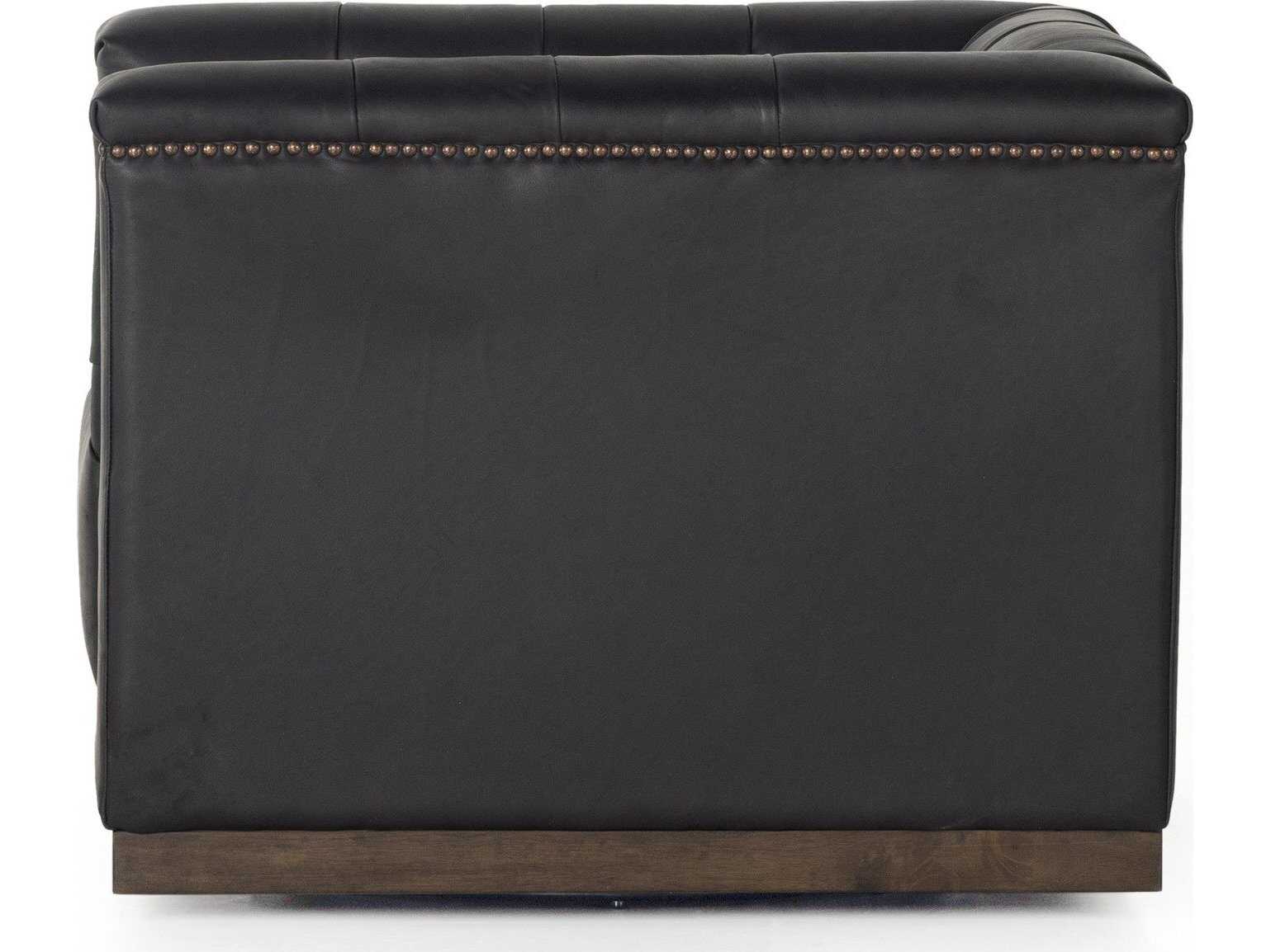 Four Hands Kensington Maxx Swivel Black Leather Accent Chair