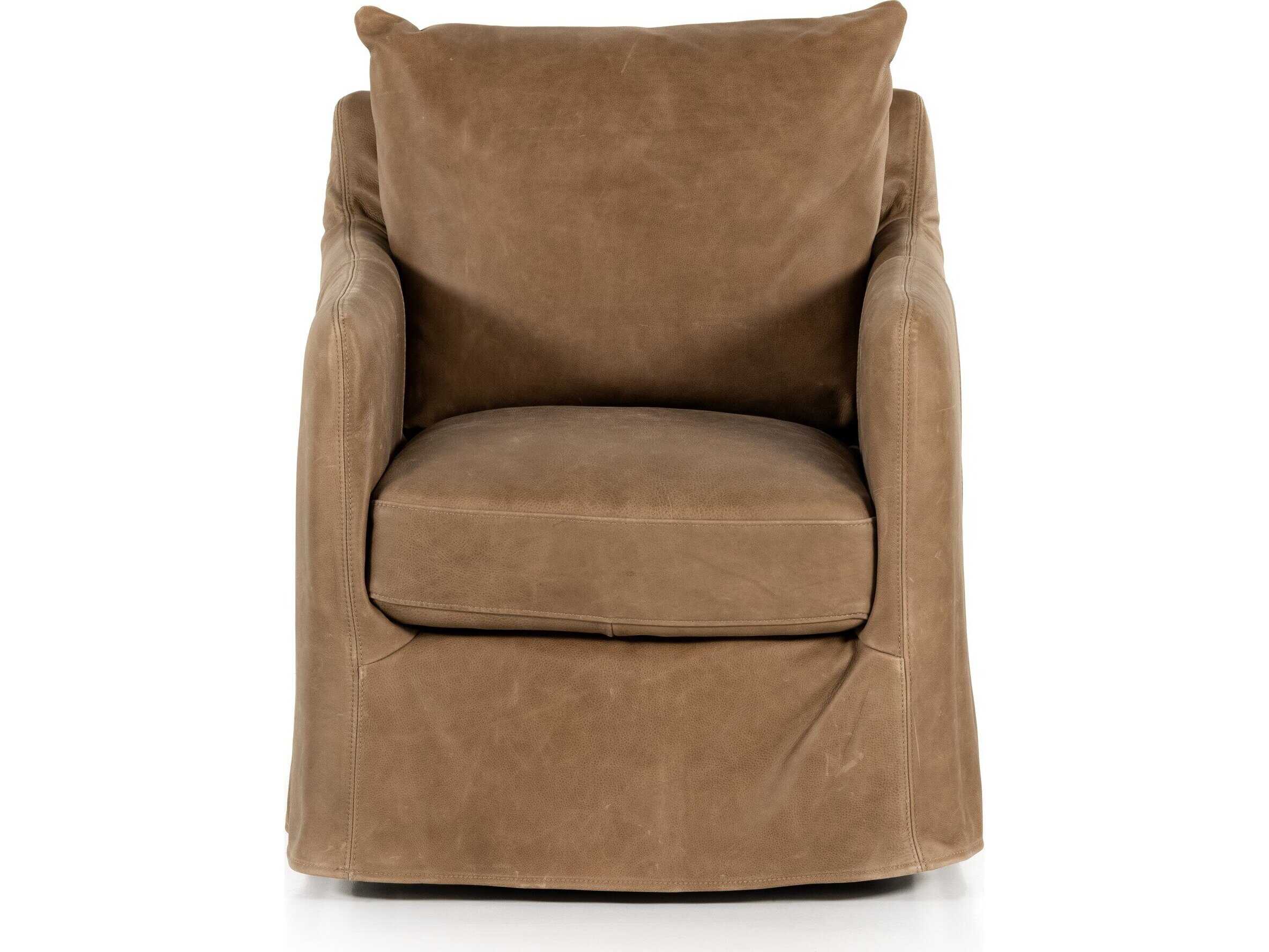 Four Hands Easton Banks Swivel Brown Leather Accent Chair