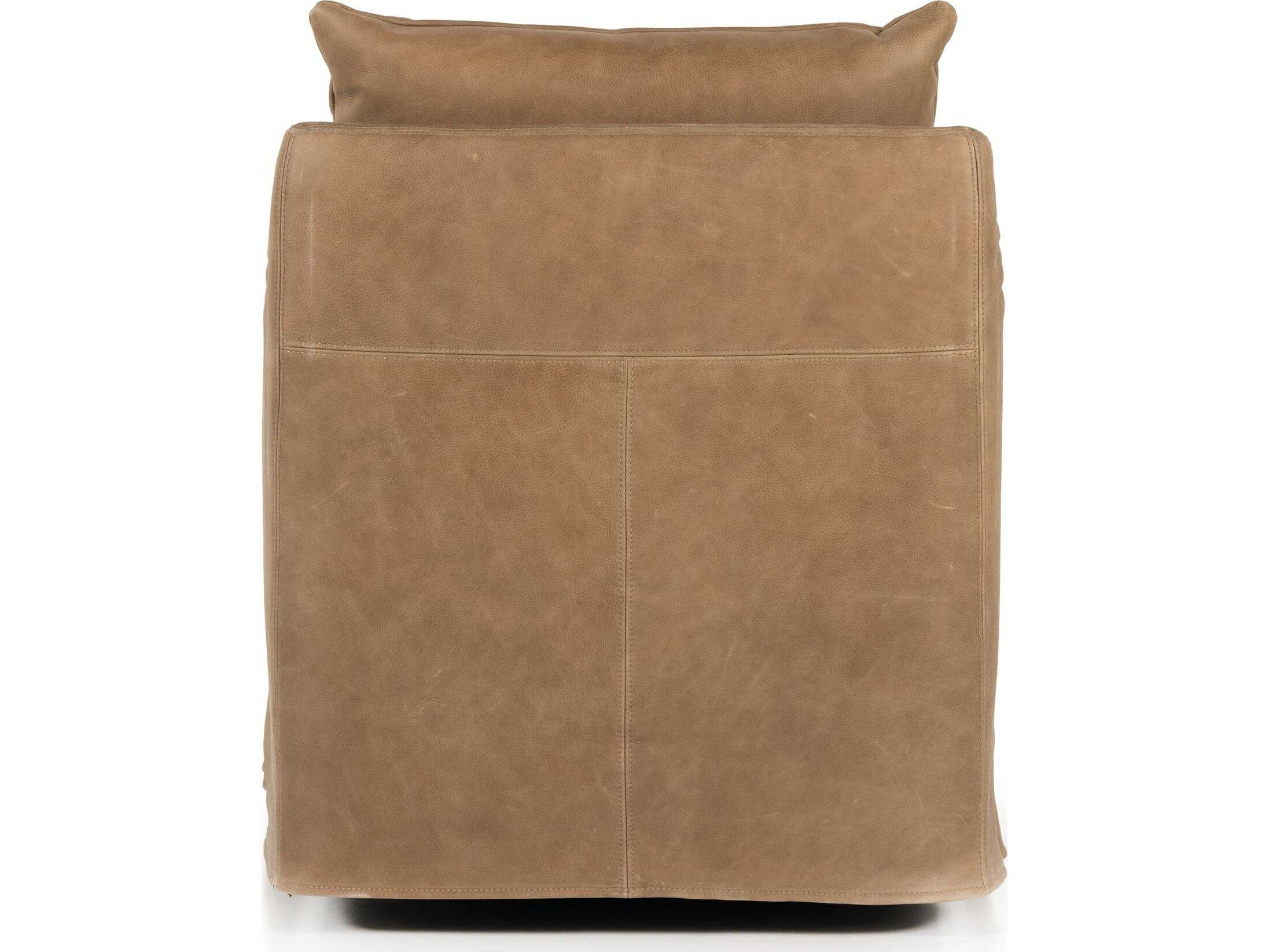 Four Hands Easton Banks Swivel Brown Leather Accent Chair