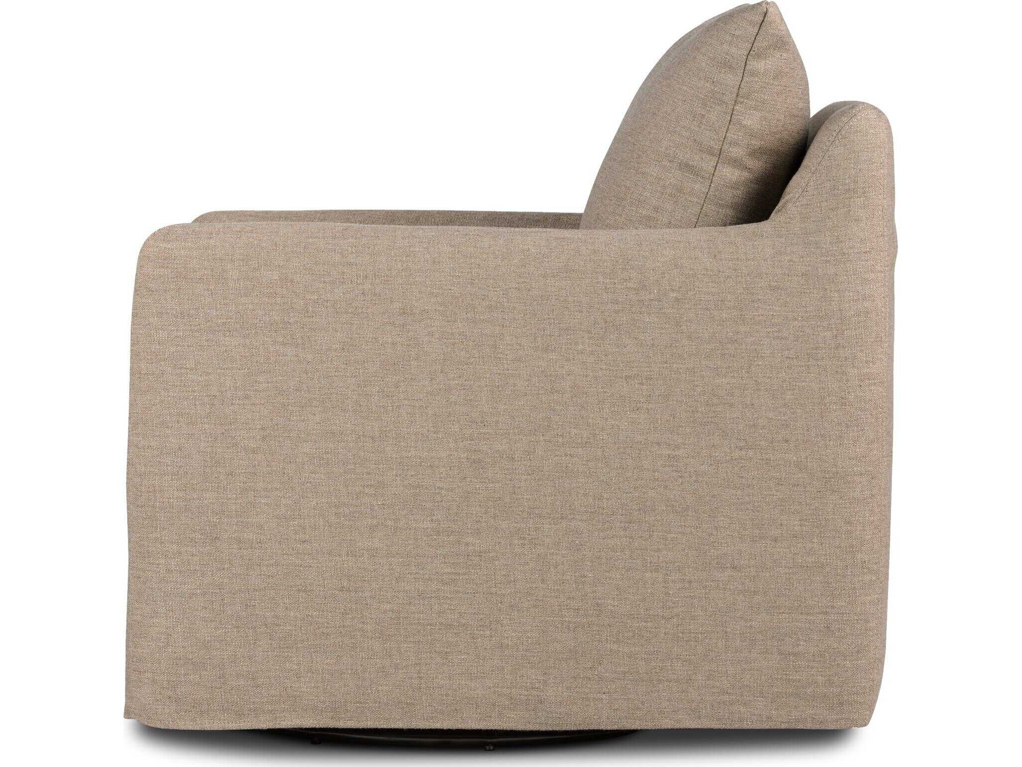 Four Hands Easton Banks Slipcover Alcala Taupe  Slipcover Swivel Chair