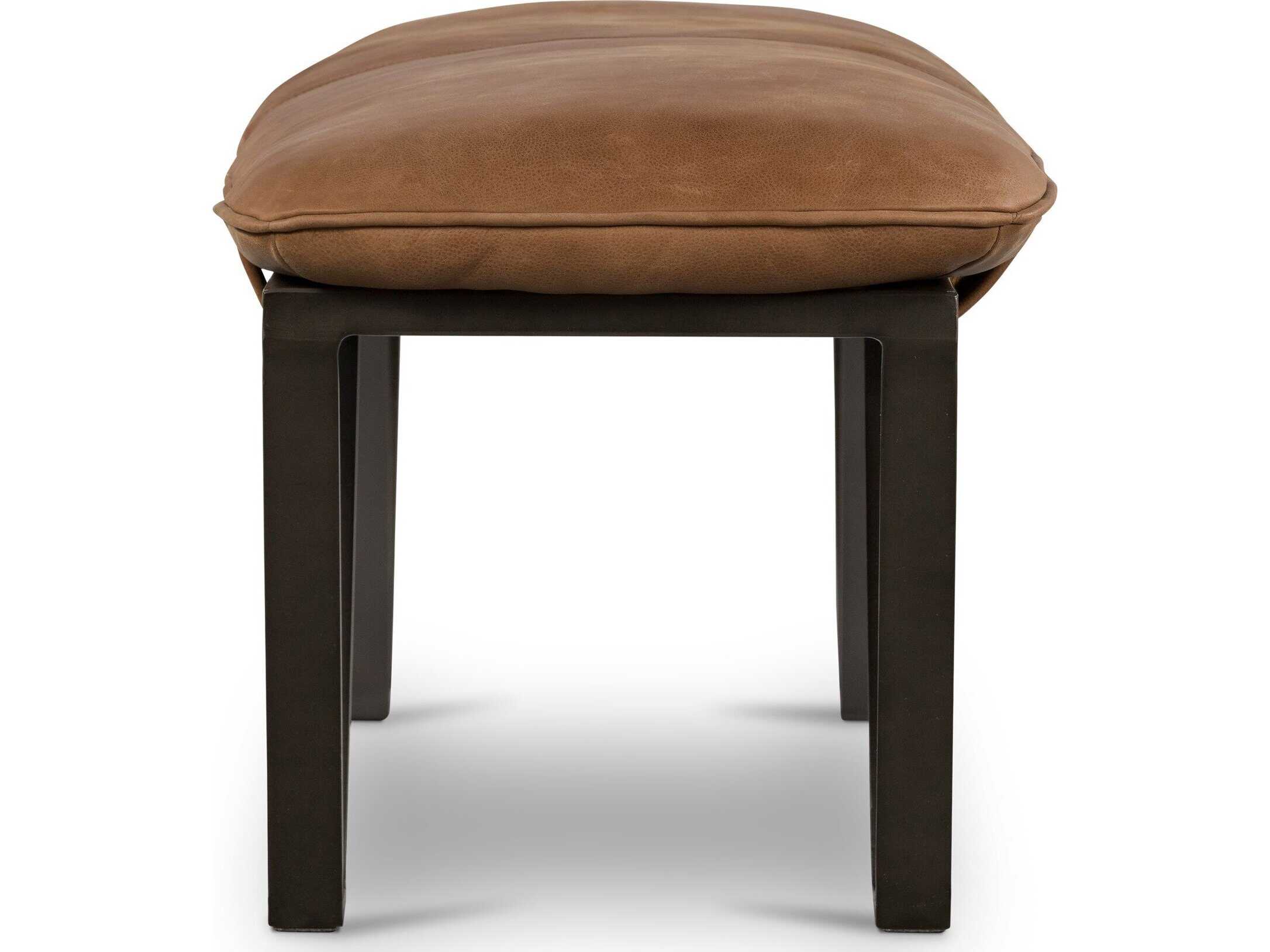 Four Hands Easton Light Gunmetal Palermo Cognac Brown Leather Accent Bench