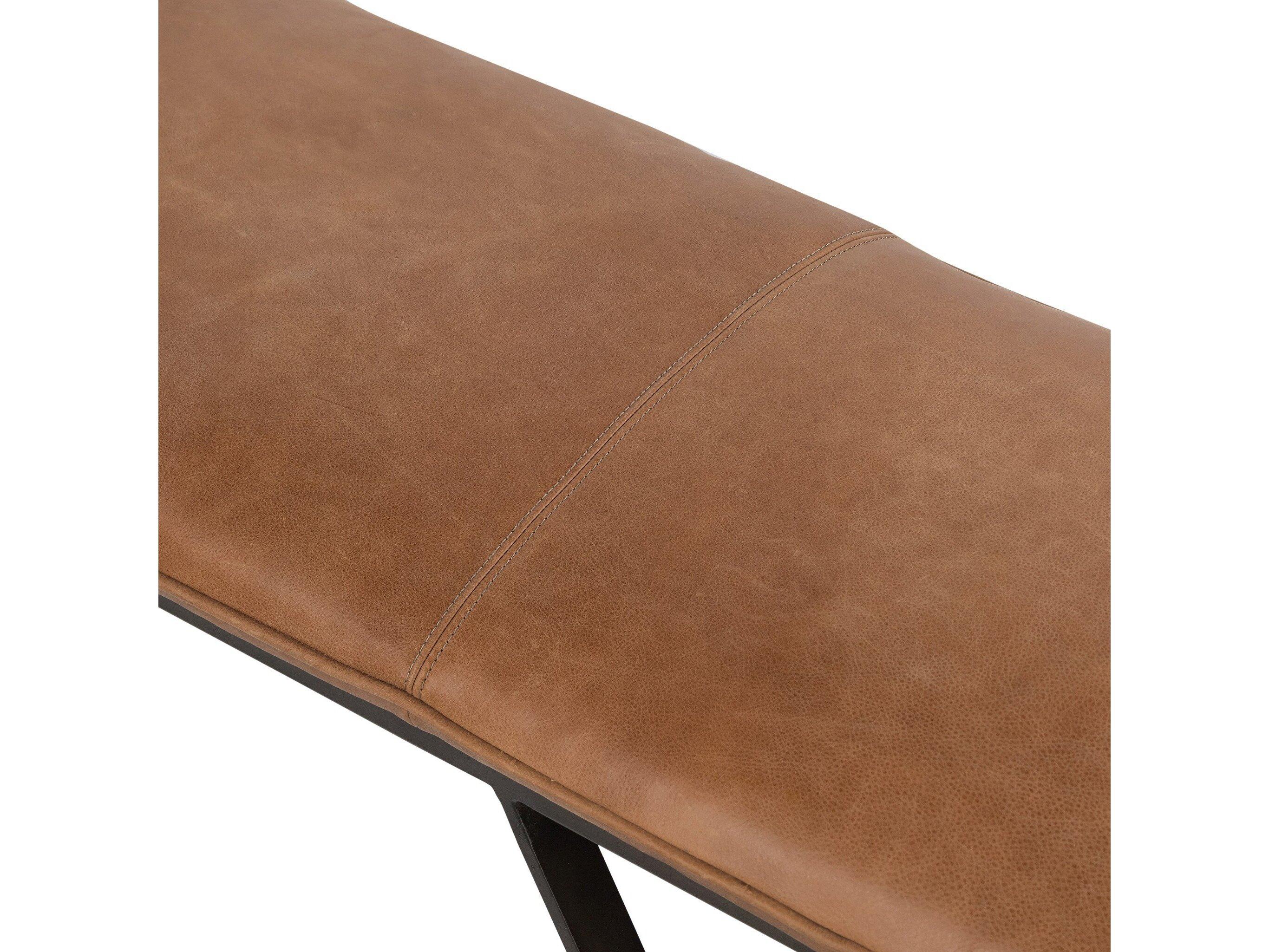 Four Hands Easton Light Gunmetal Palermo Cognac Brown Leather Accent Bench