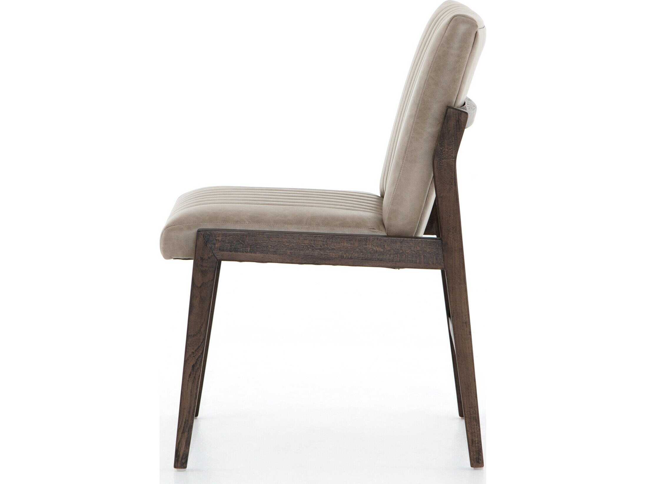 Four Hands Westgate Alice Leather Beech Wood Gray Upholstered Side Dining Chair
