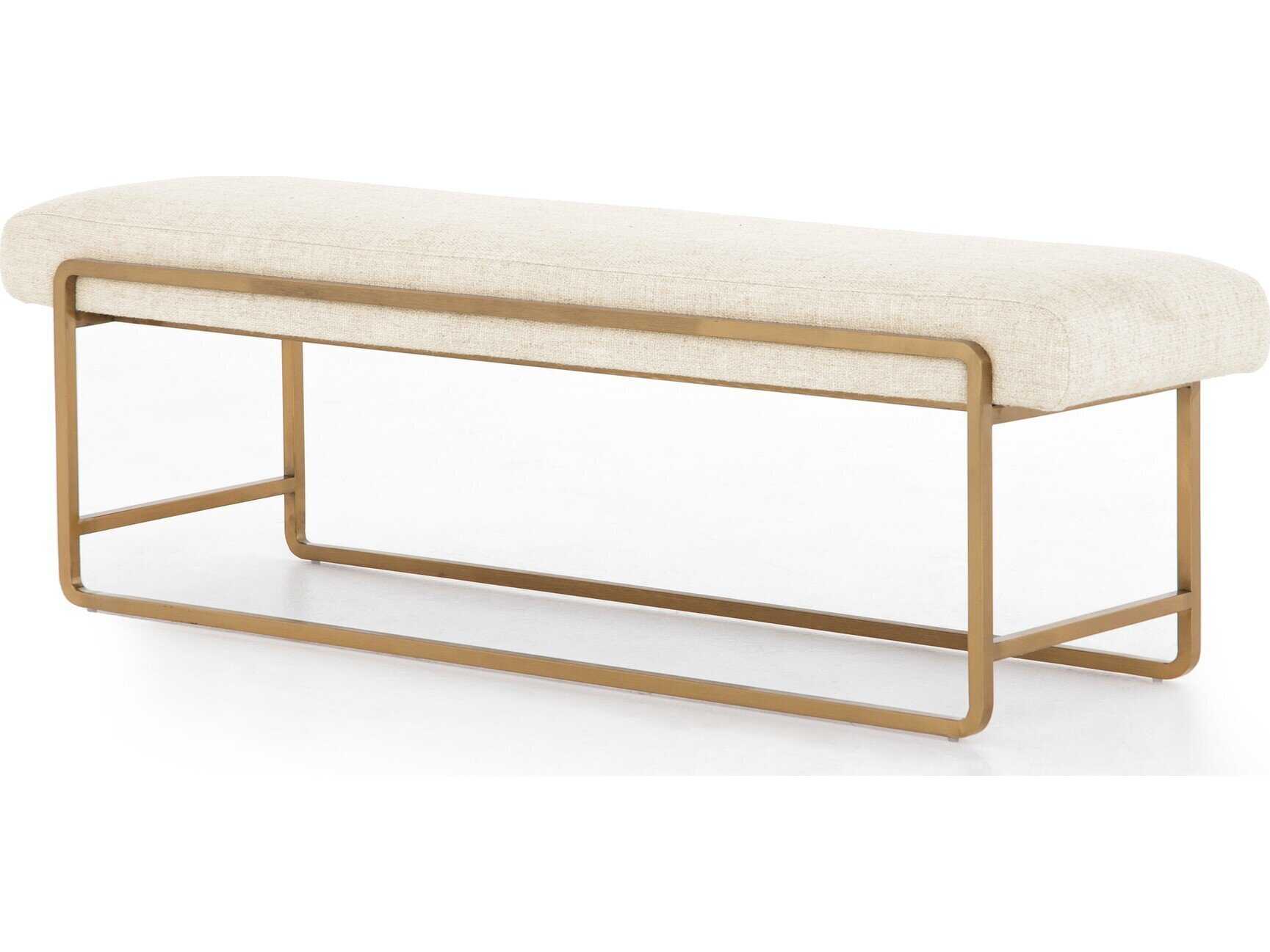 Four Hands Tracey Boyd For Polished Brass Thames Cream Upholstered Accent Bench