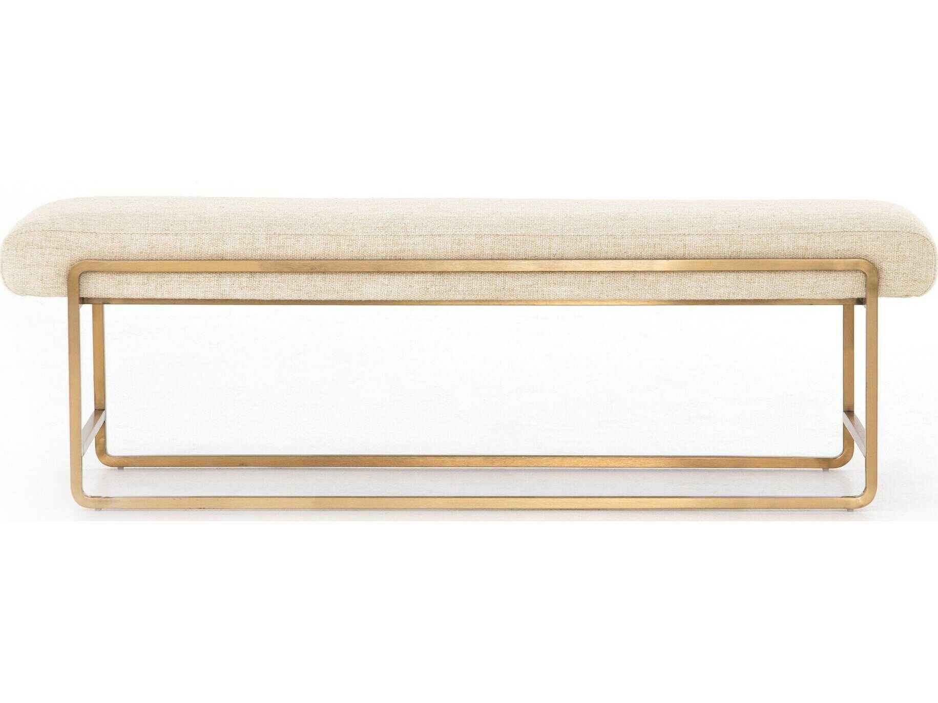 Four Hands Tracey Boyd For Polished Brass Thames Cream Upholstered Accent Bench