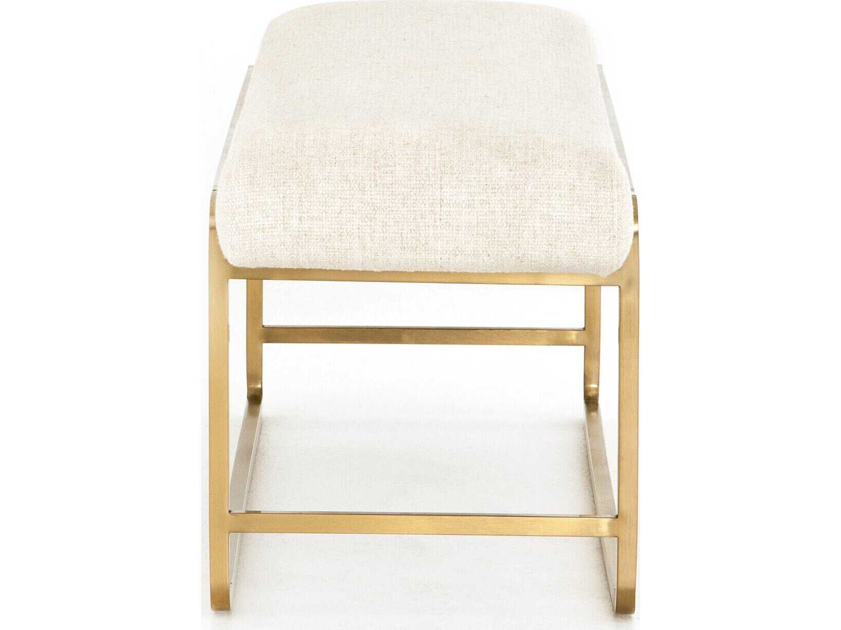 Four Hands Tracey Boyd For Polished Brass Thames Cream Upholstered Accent Bench