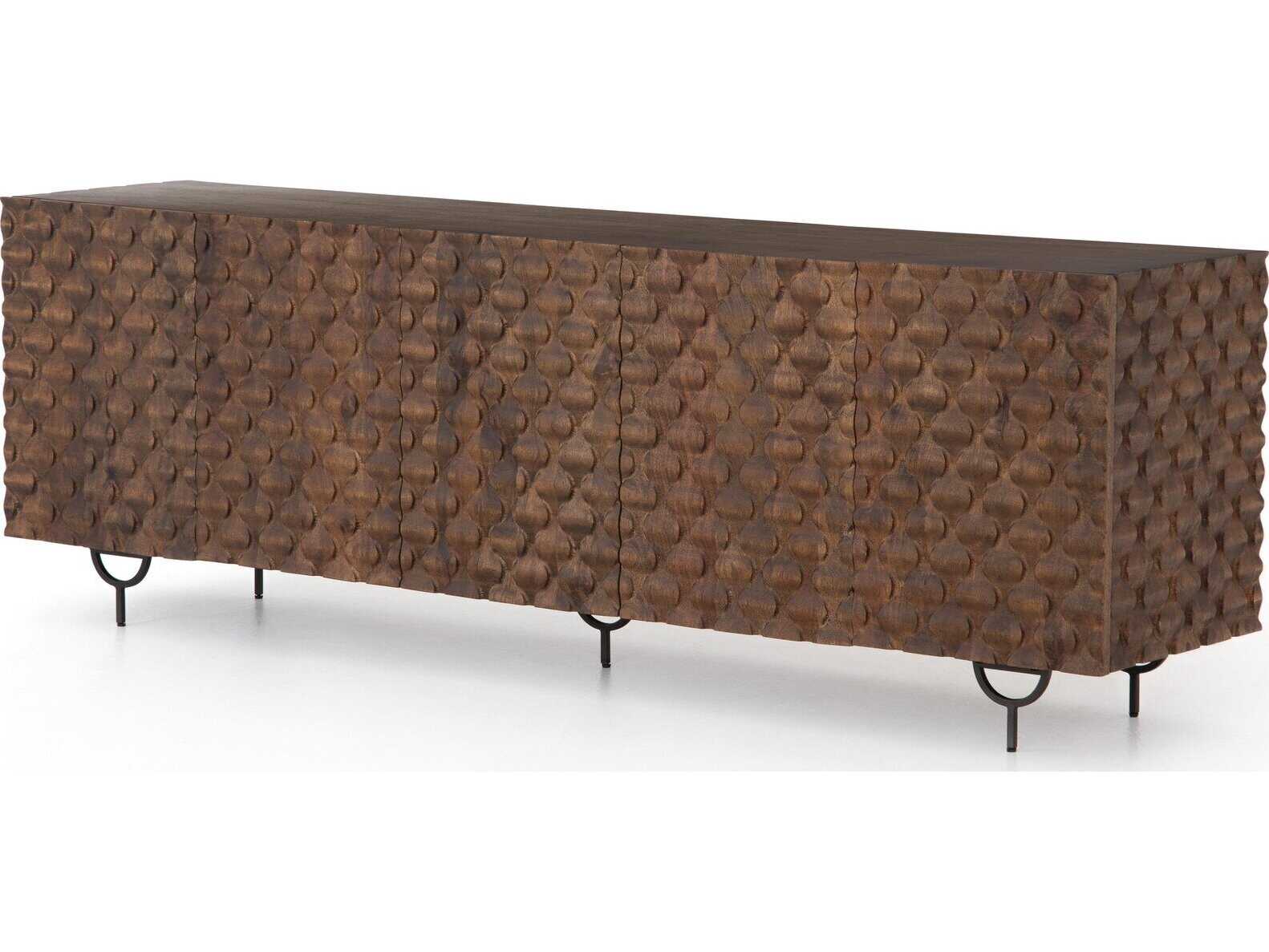 Four Hands Aiden Rio 82" Mango Wood Round Cut Antique Brown Gunmetal Media Console