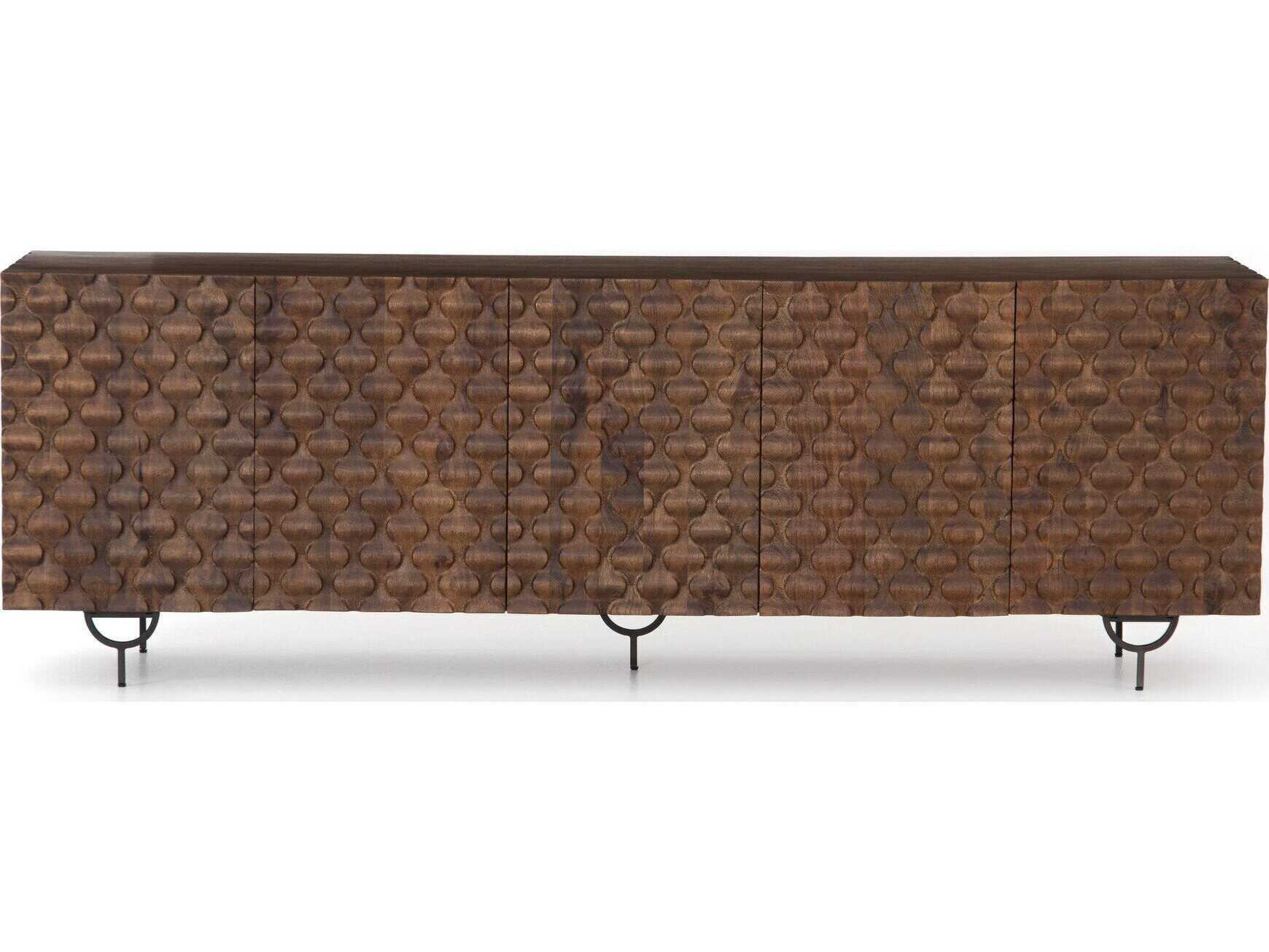 Four Hands Aiden Rio 82" Mango Wood Round Cut Antique Brown Gunmetal Media Console