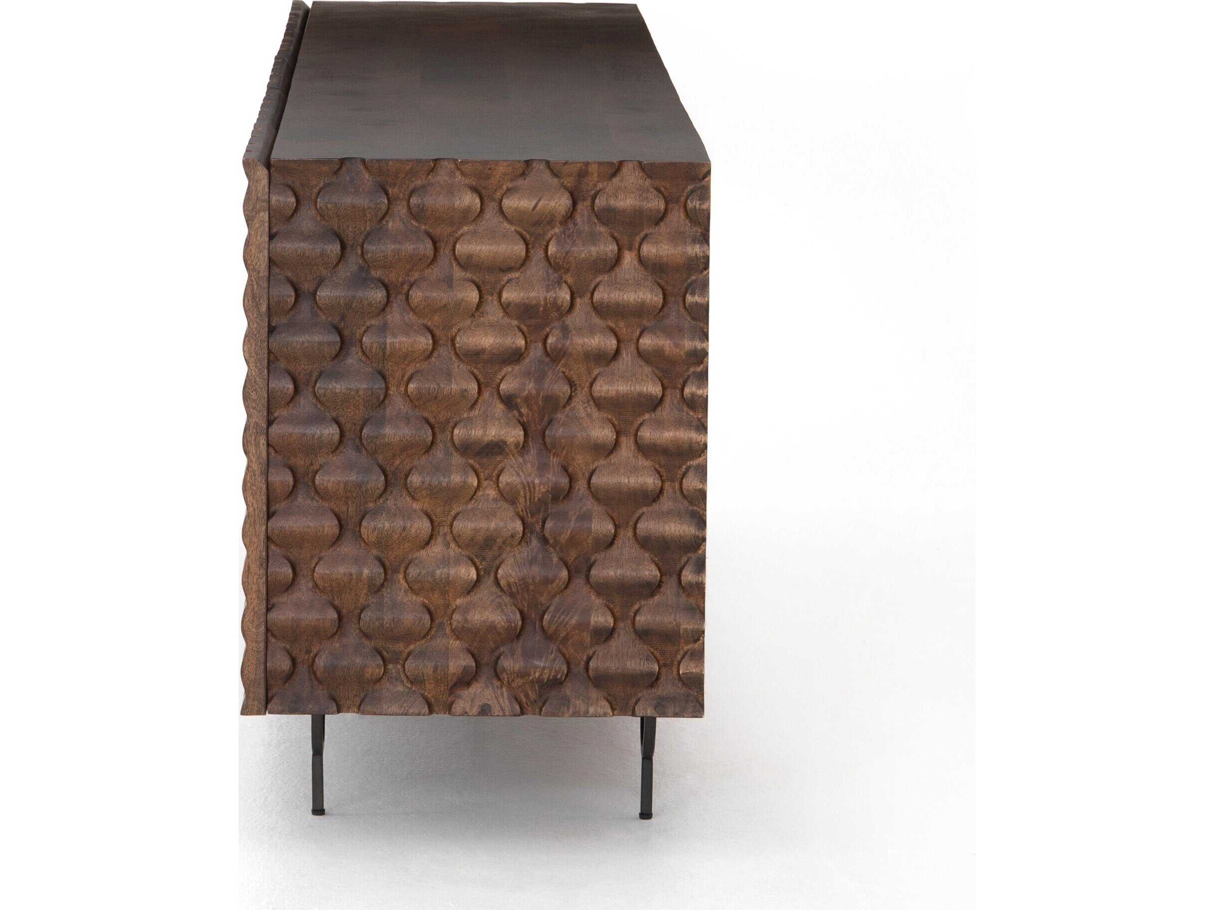 Four Hands Aiden Rio 82" Mango Wood Round Cut Antique Brown Gunmetal Media Console