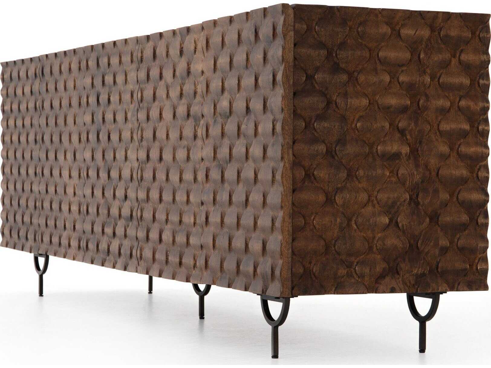 Luxecor Globetrotter Rio 82" Mango Wood Round Cut Antique Brown Gunmetal Media Console