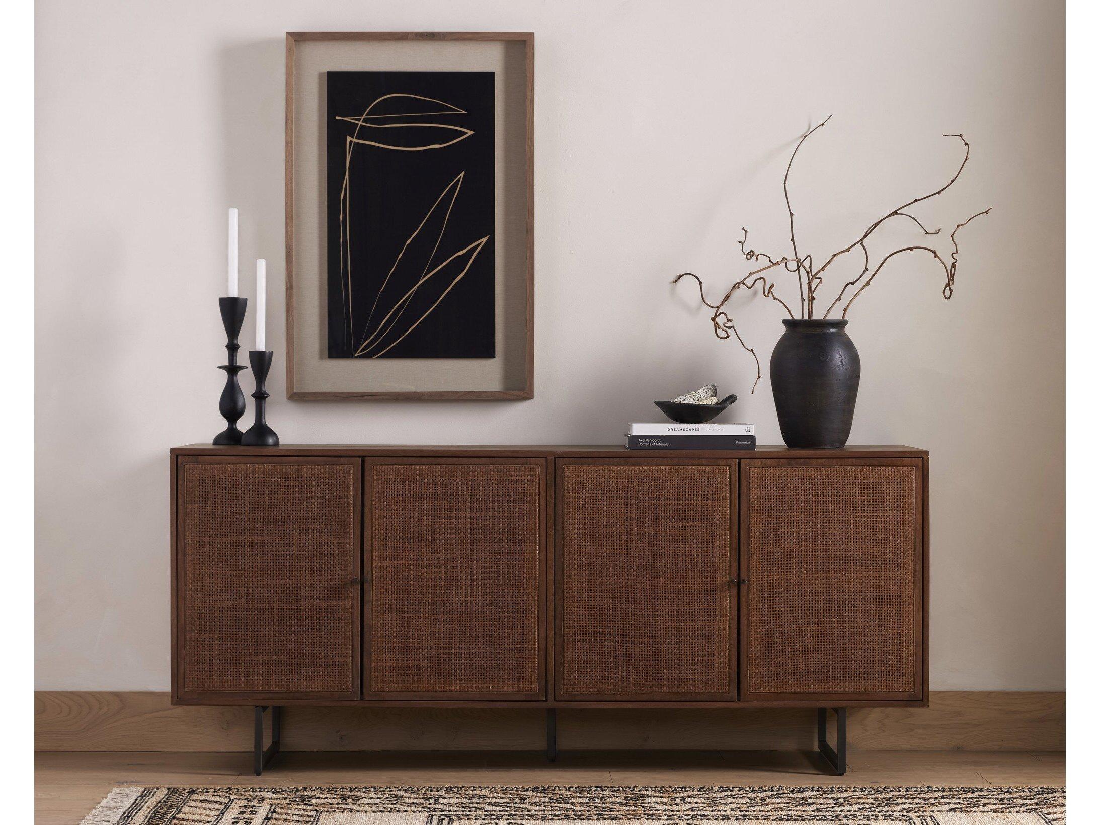 Four Hands Prescott Carmel 72" Mango Wood Brown Wash Cane Sideboard