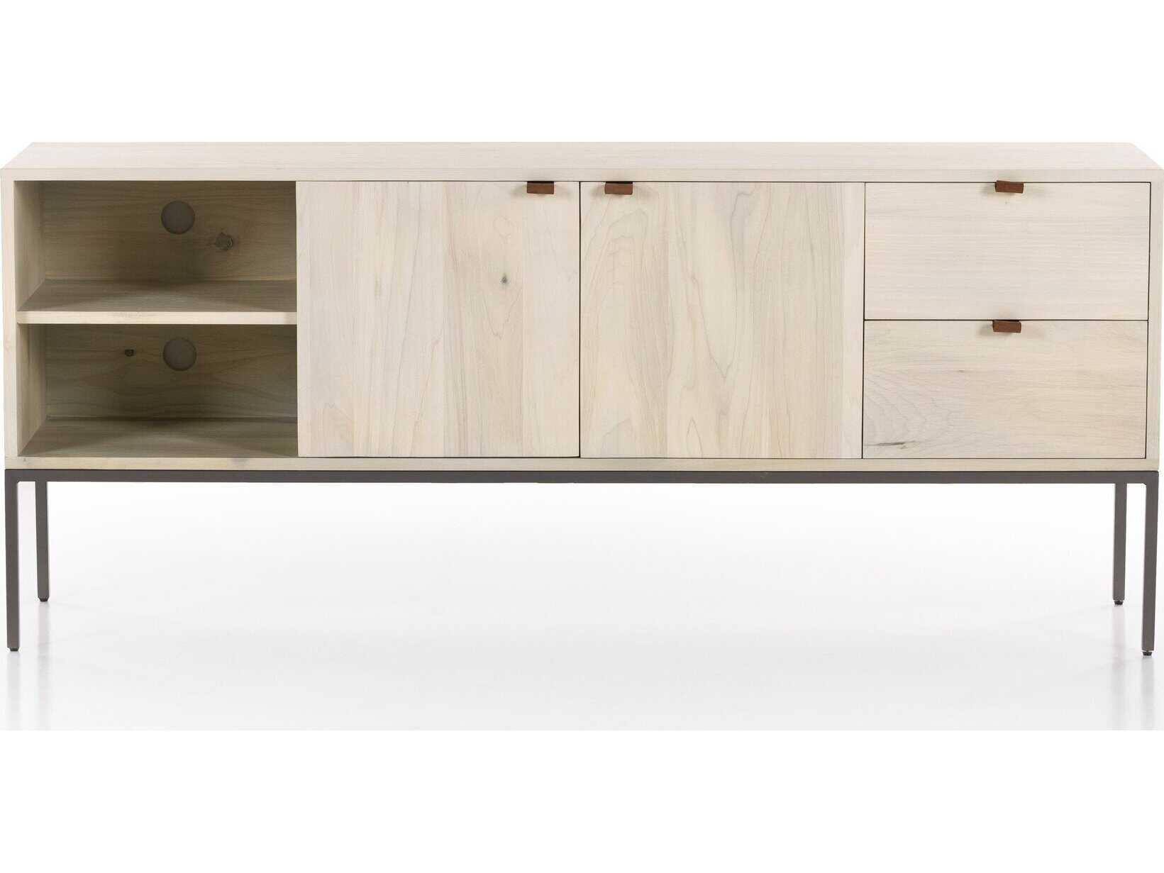 Four Hands Fulton Trey 69" Poplar Wood Natural Iron Dove Toffee Leather Media Console