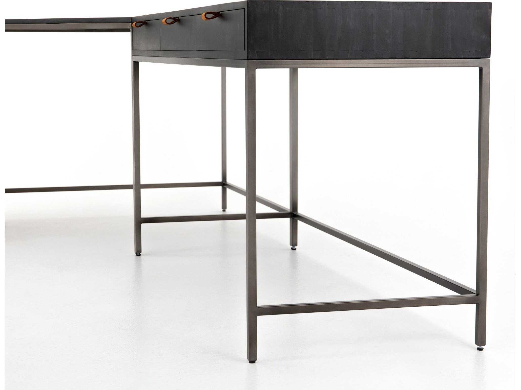 Four Hands Fulton Trey Black Poplar Wood L-Shaped Desk System