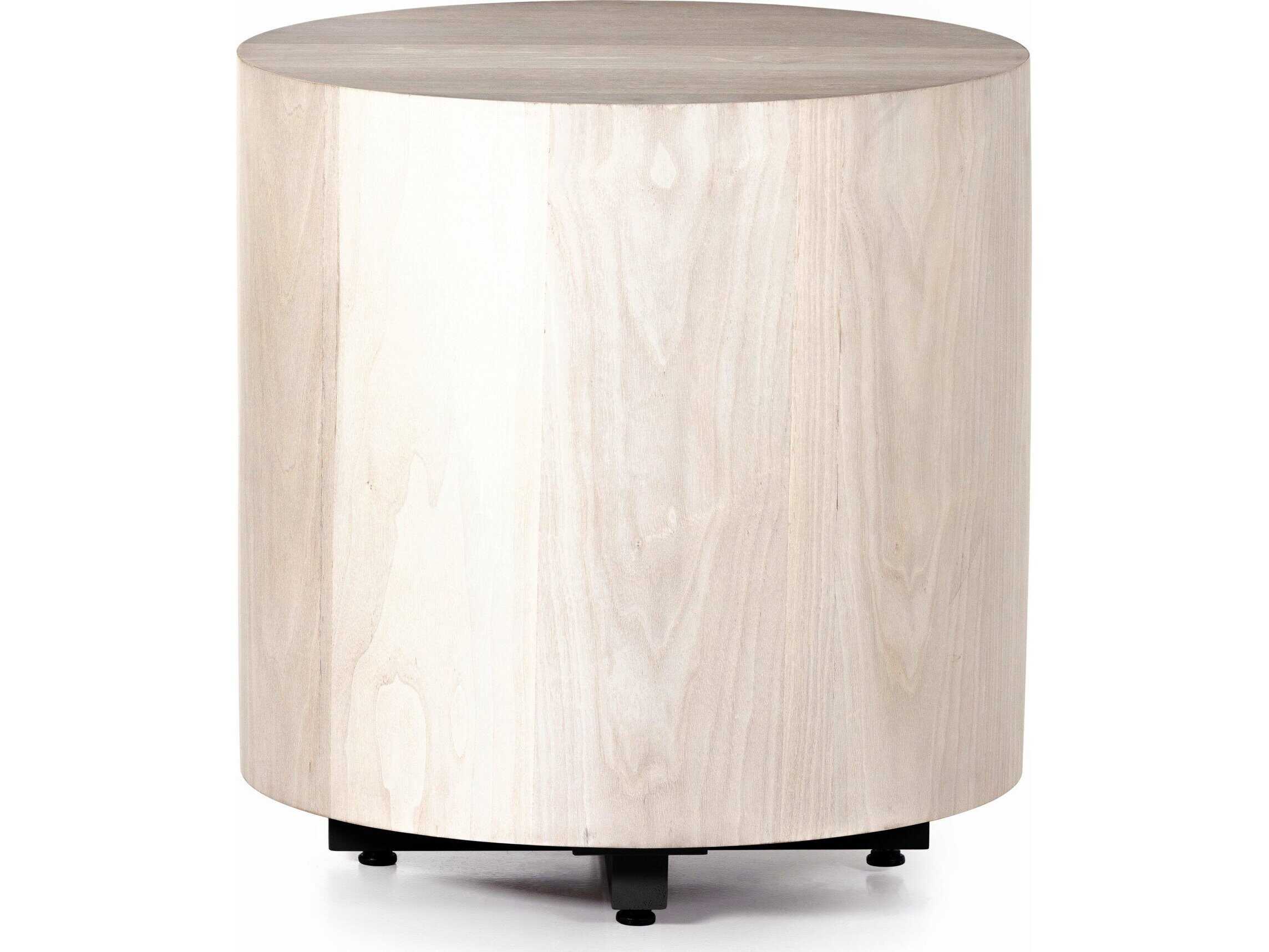 Four Hands Wesson Hudson Round Wood Beige Pine Ashen Walnut End Table