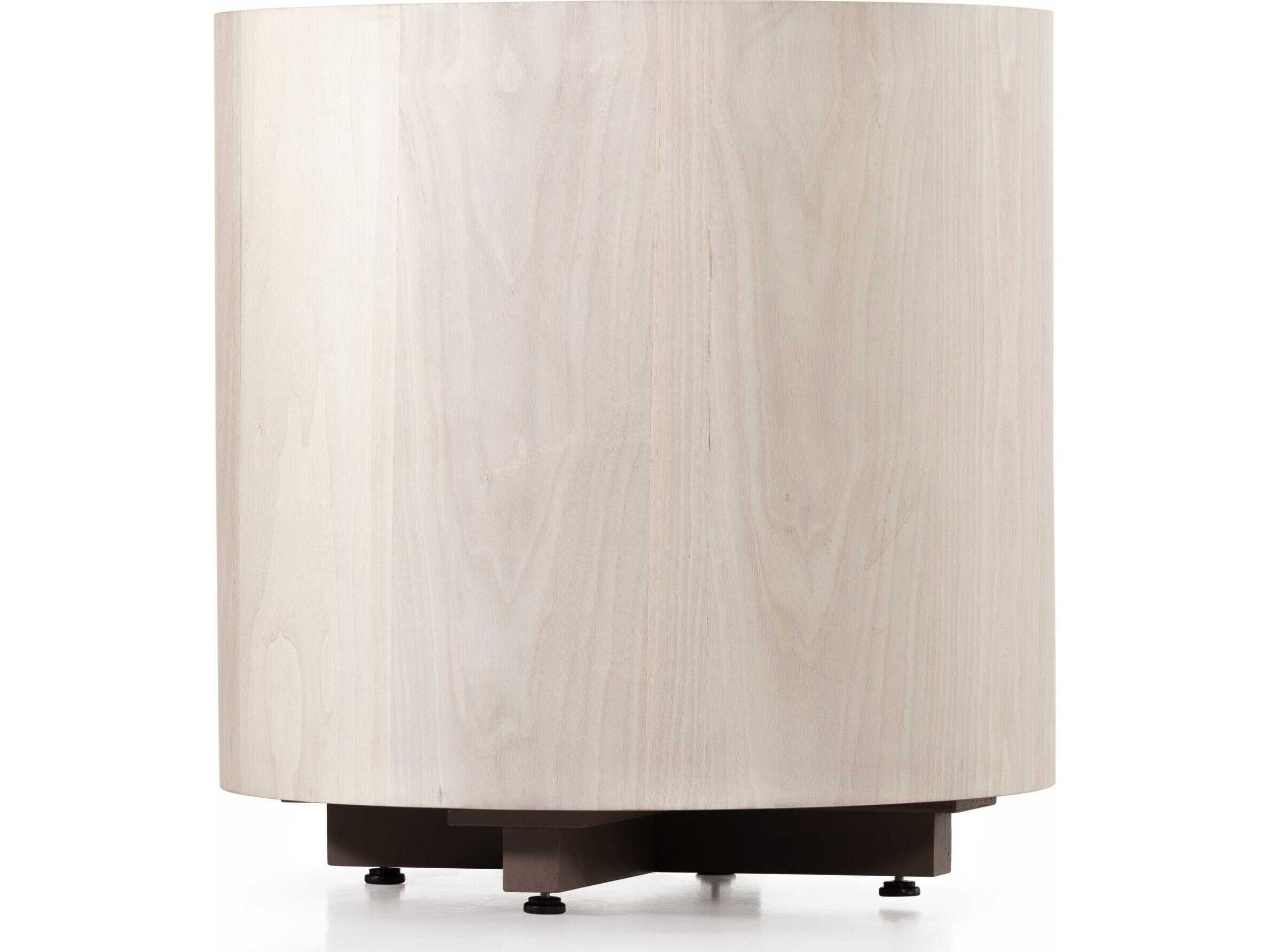 Four Hands Wesson Hudson Round Wood Beige Pine Ashen Walnut End Table