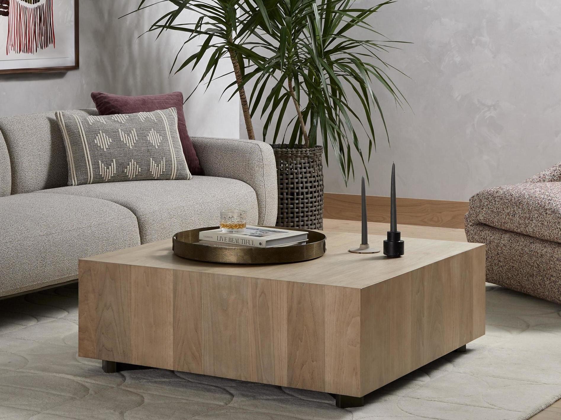 Four Hands Wesson Hudson Rectangular Wood Beige Pine Ashen Walnut Coffee Table