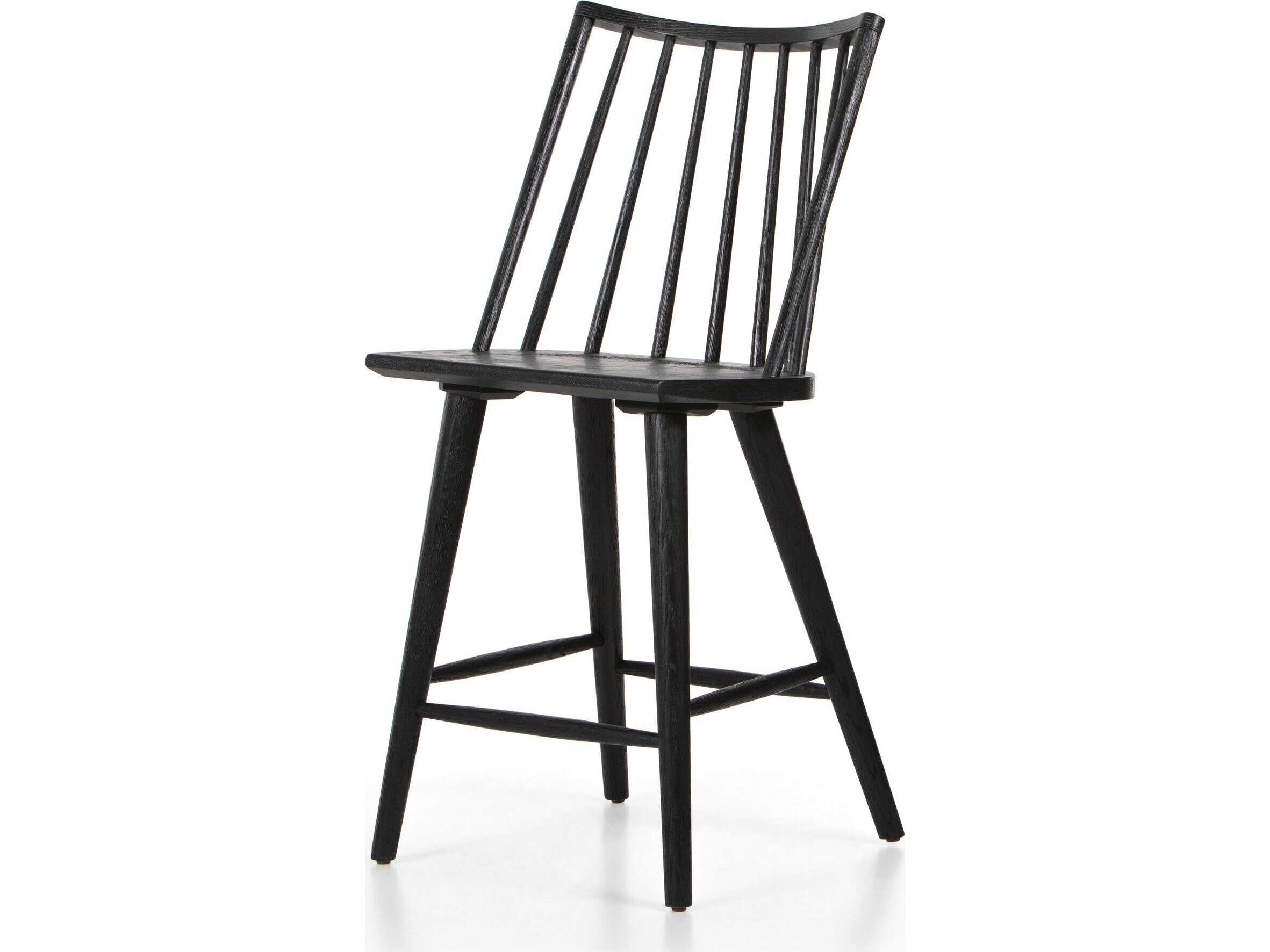 Four Hands Wallis Lewis Windsor Oak Wood Black Counter Stool