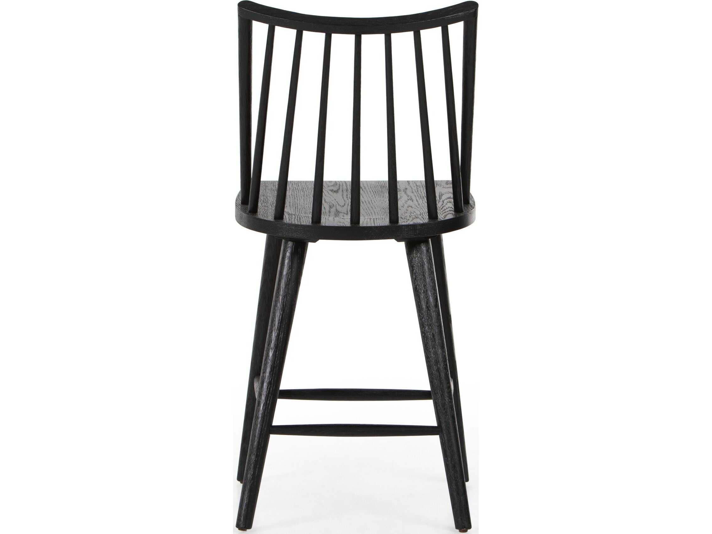 Four Hands Wallis Lewis Windsor Oak Wood Black Counter Stool