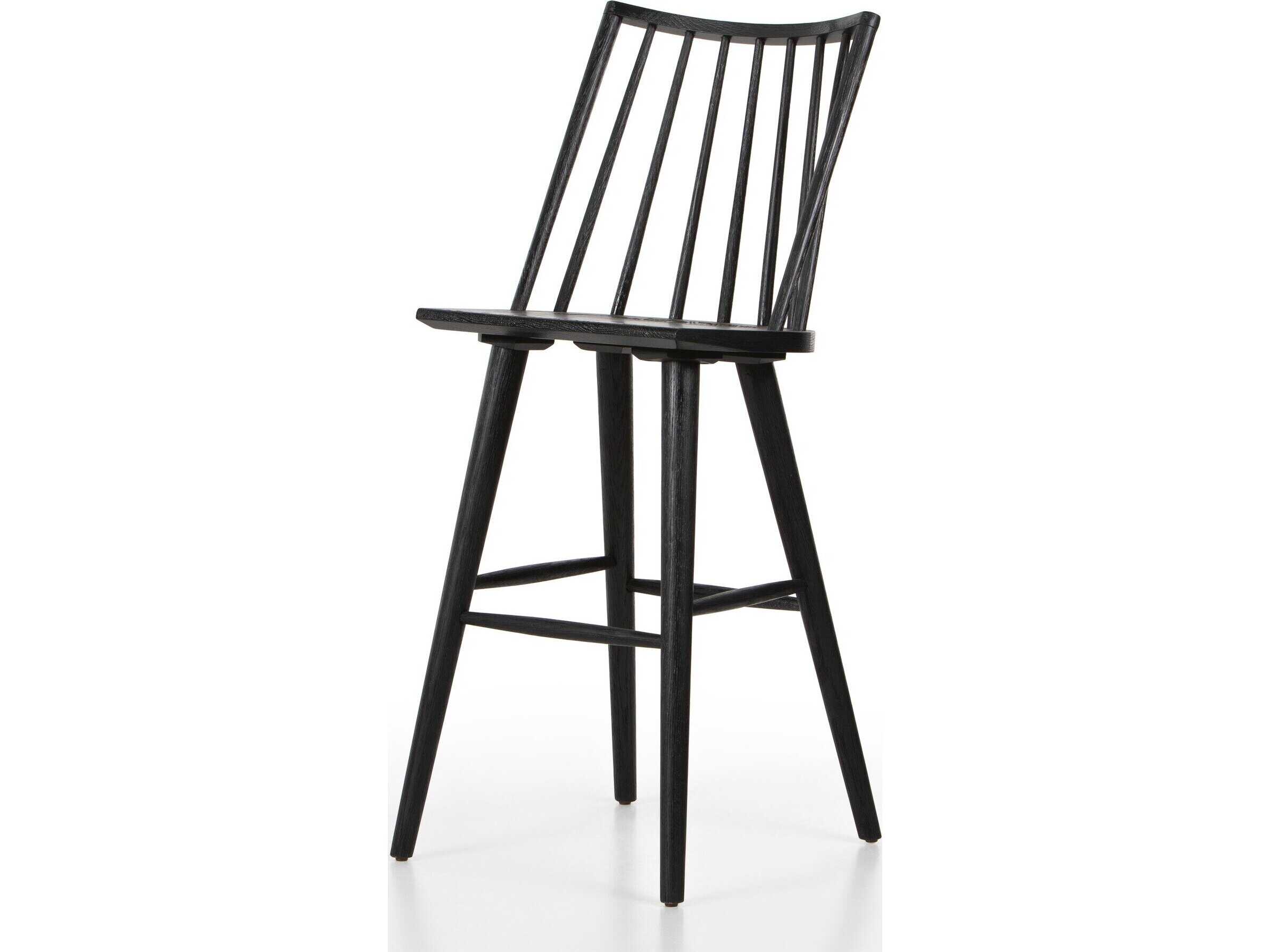Four Hands Wallis Lewis Black Oak  Wood Windsor Bar Stool