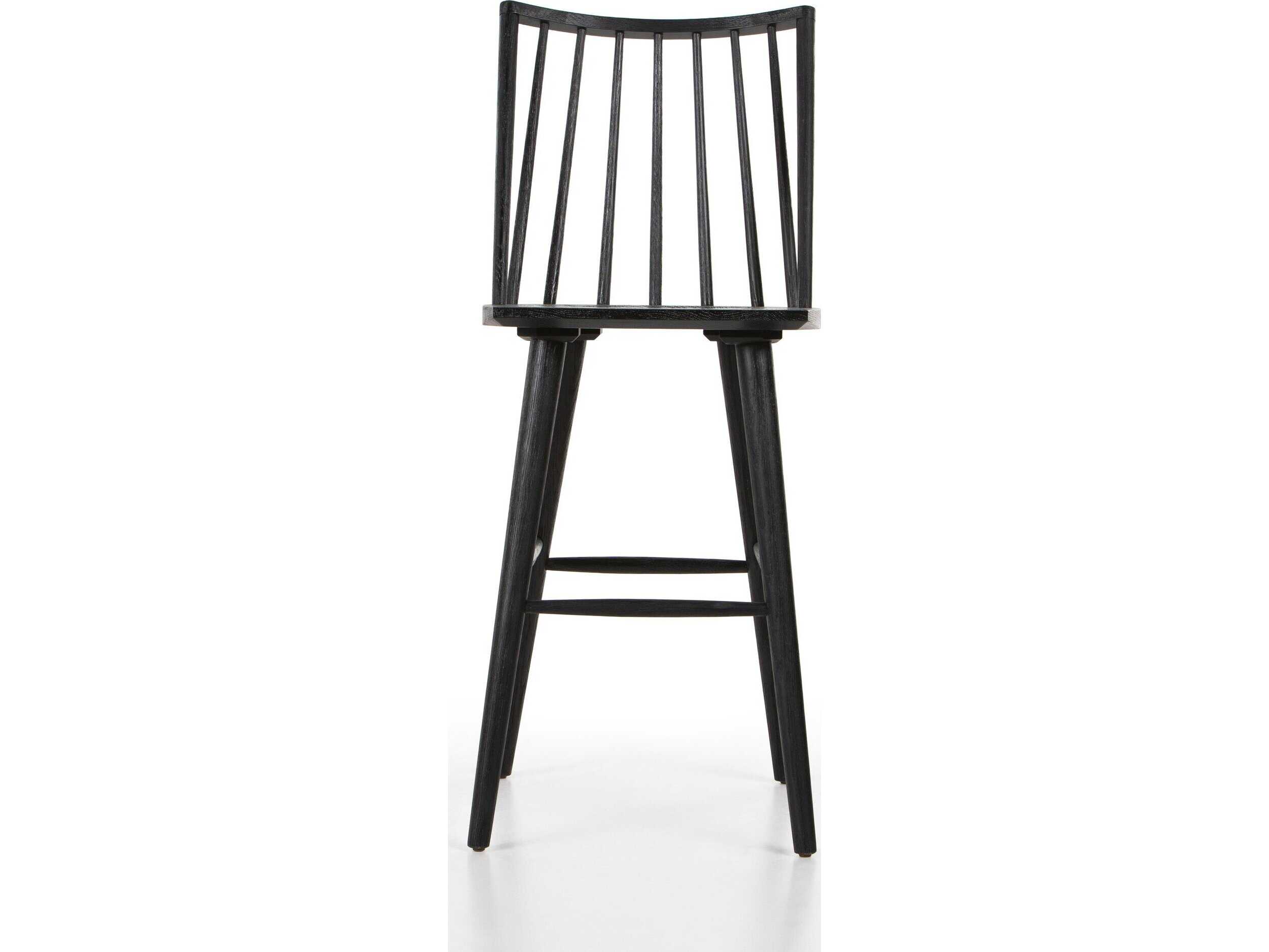 Four Hands Wallis Lewis Black Oak  Wood Windsor Bar Stool