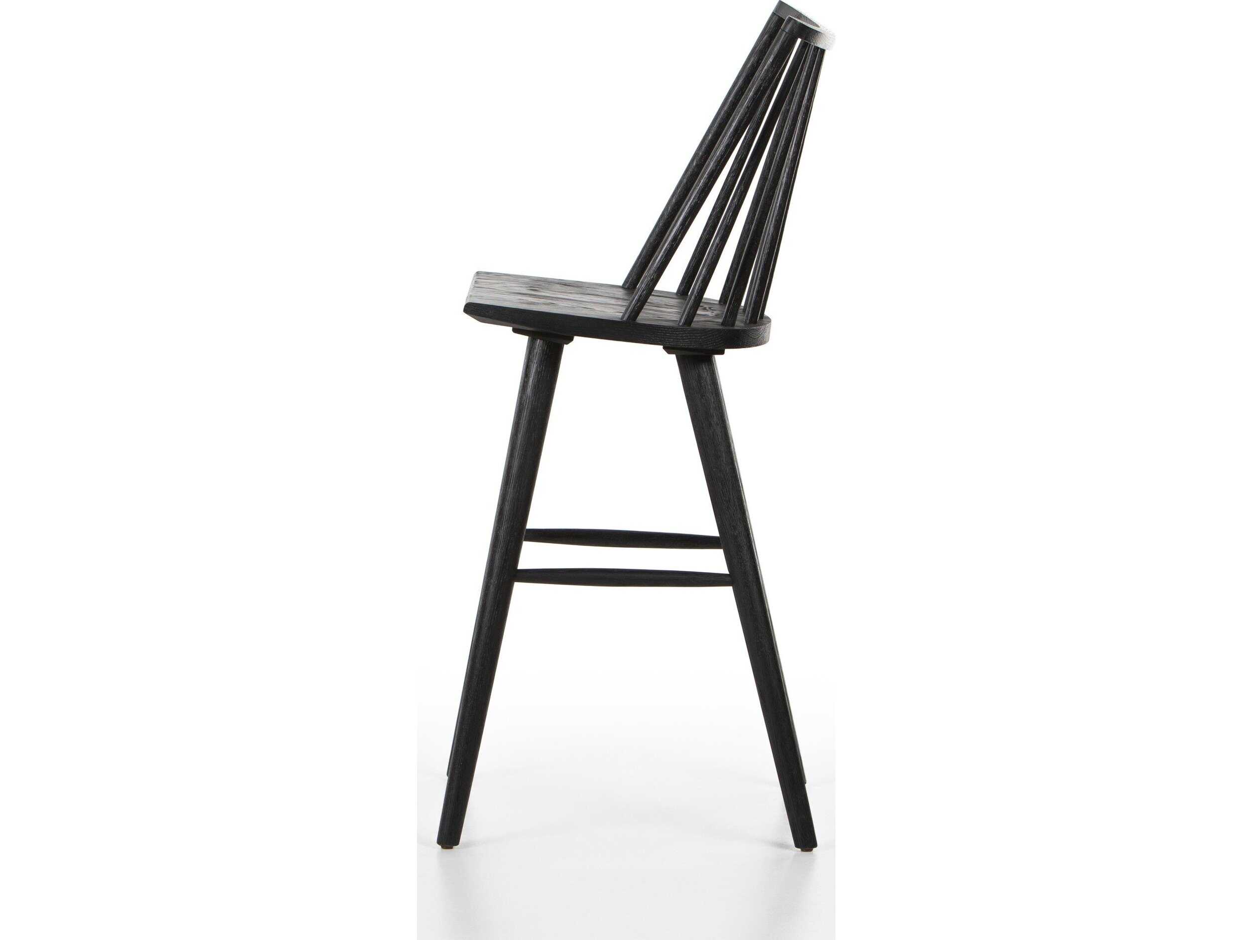 Four Hands Wallis Lewis Black Oak  Wood Windsor Bar Stool