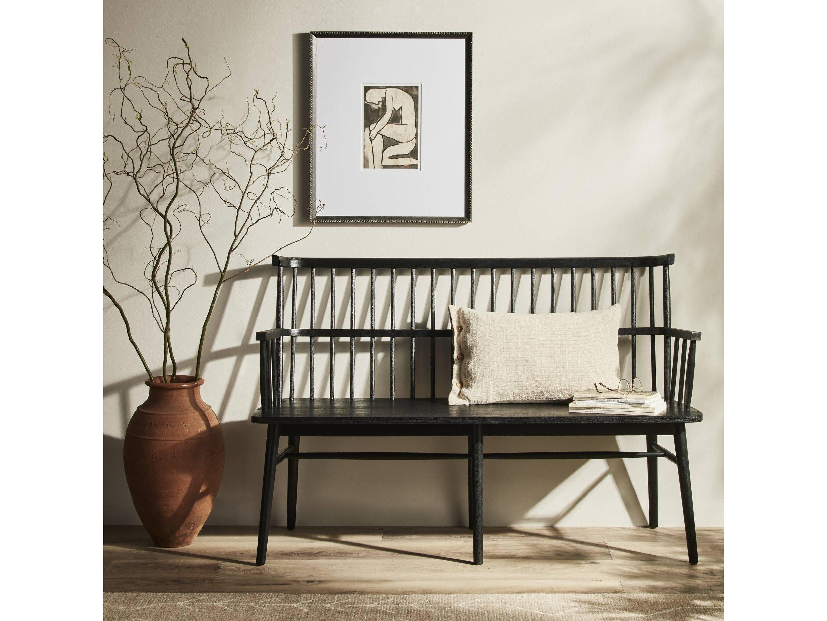 Four Hands Keston Aspen Matte Black  Bench