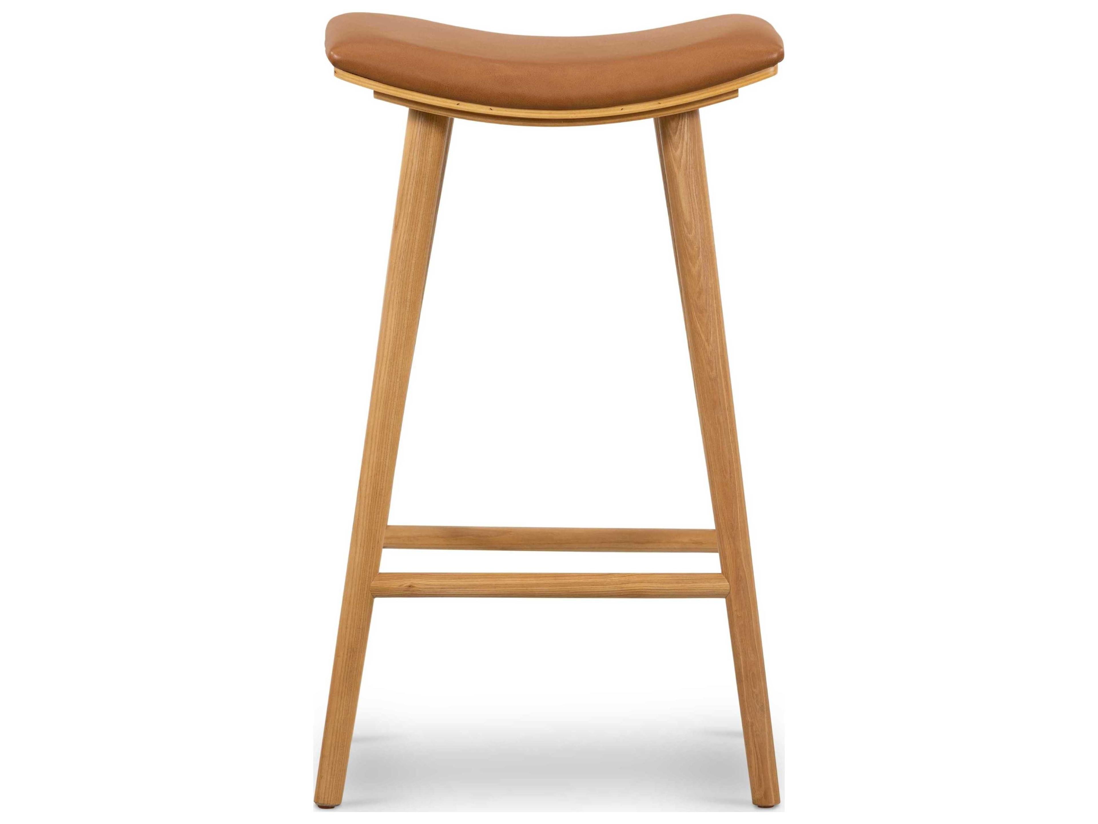 Four Hands Belfast Union Saddle Leather Ash Wood Smoked Natural Sierra Butterscotch Bar Stool