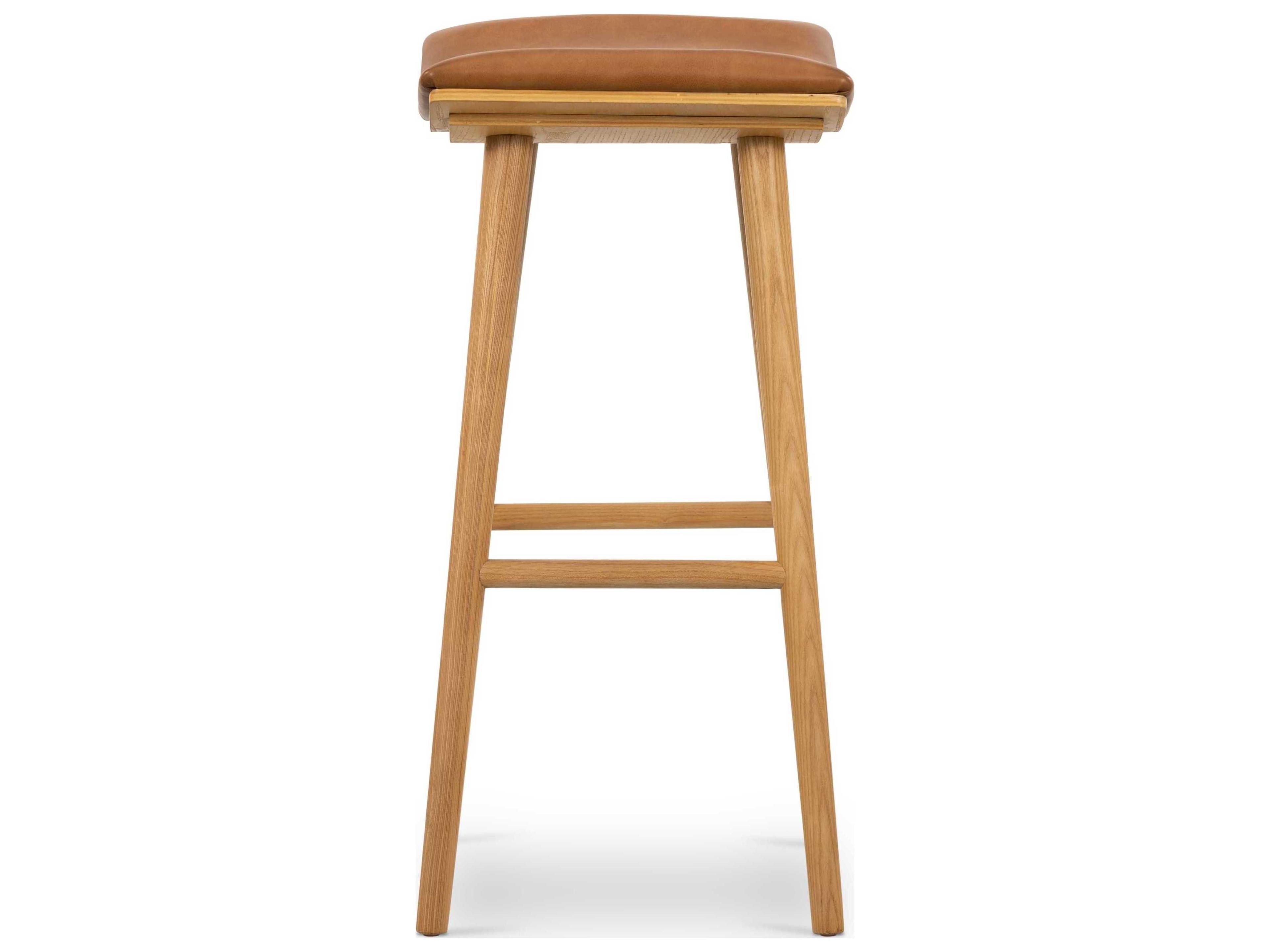 Four Hands Belfast Union Saddle Leather Ash Wood Smoked Natural Sierra Butterscotch Bar Stool