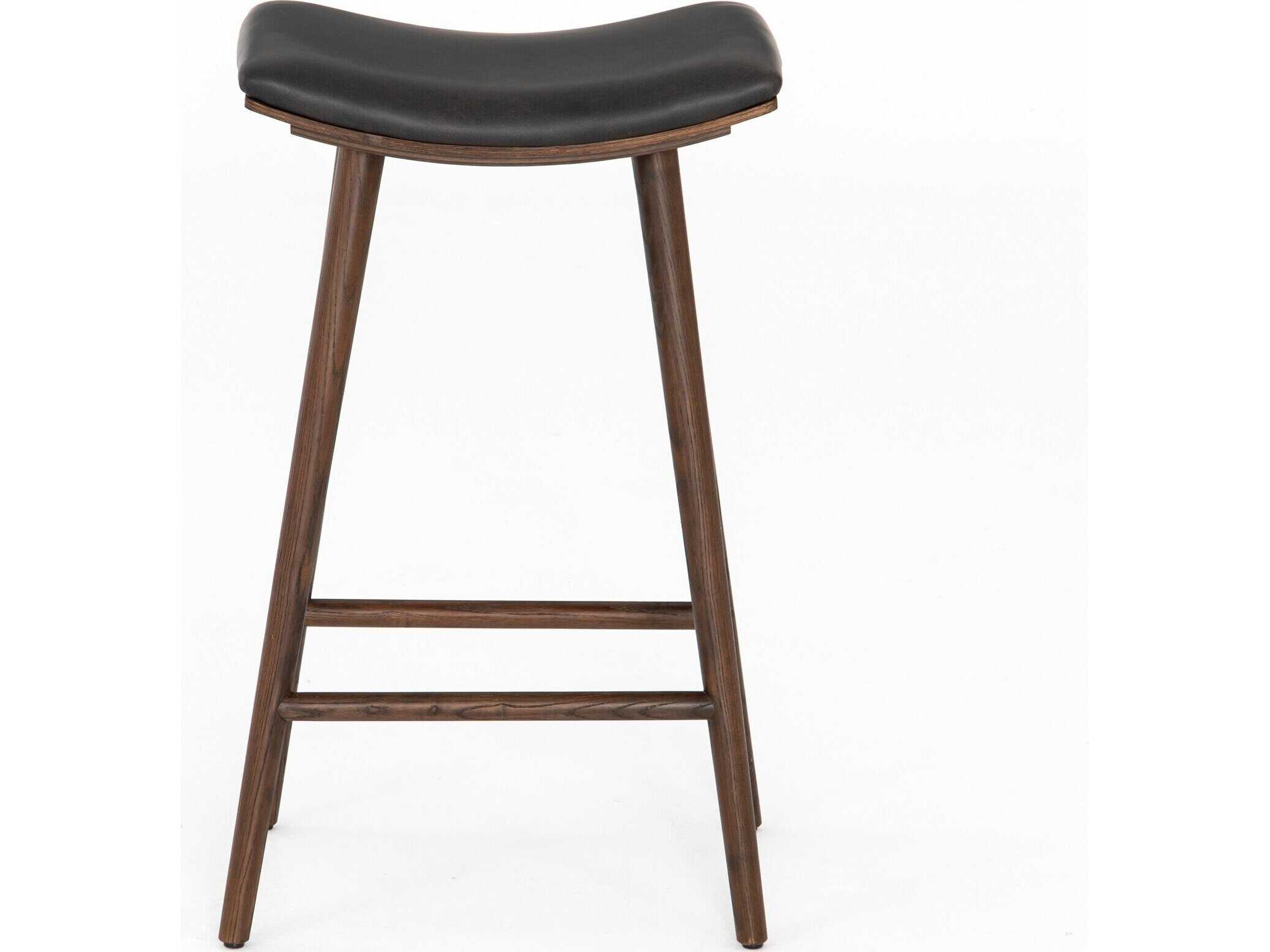 Four Hands Wallis Union Distressed Black Upholstered Bar Stool