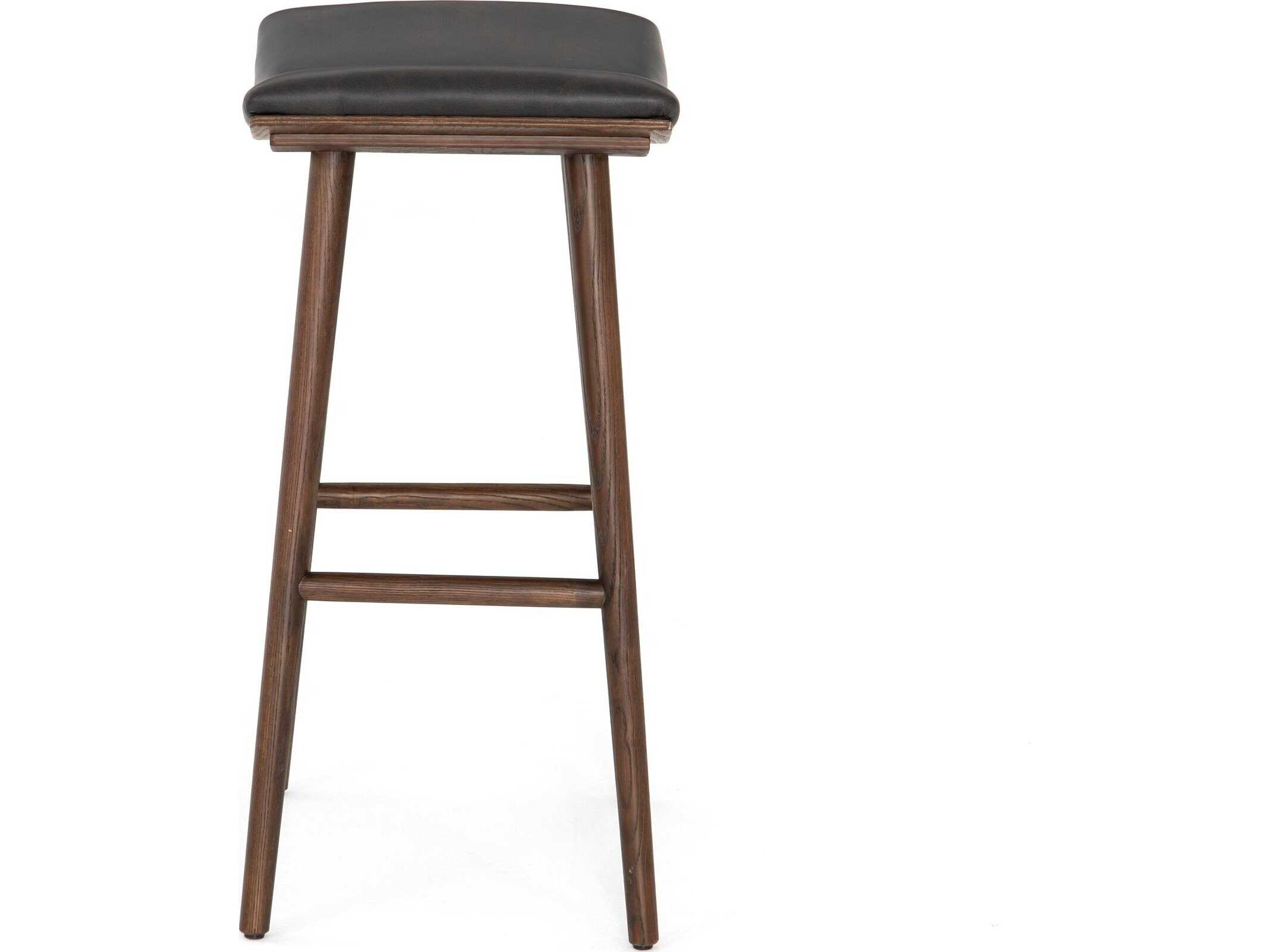 Four Hands Wallis Union Distressed Black Upholstered Bar Stool