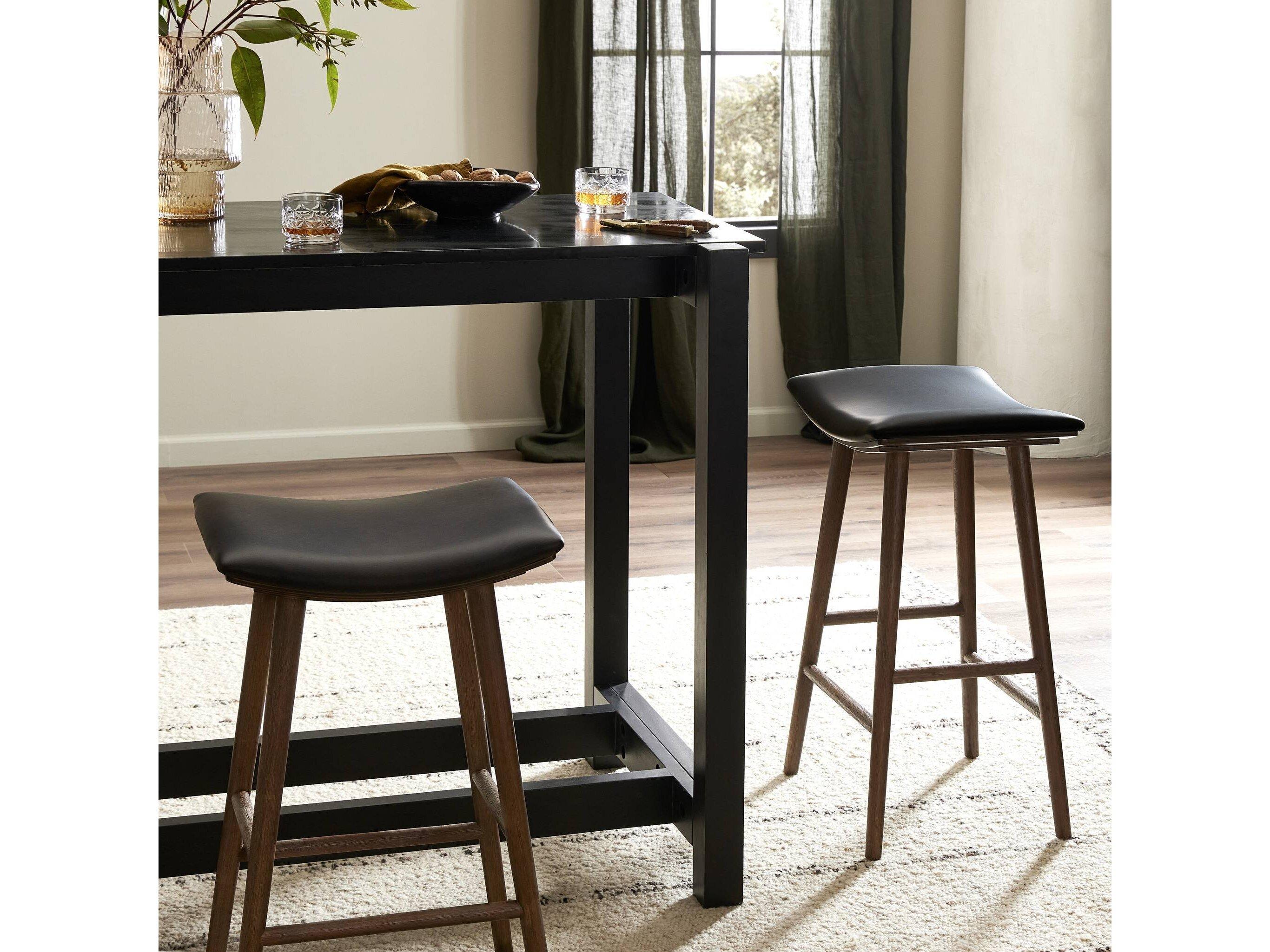 Four Hands Wallis Union Distressed Black Upholstered Bar Stool